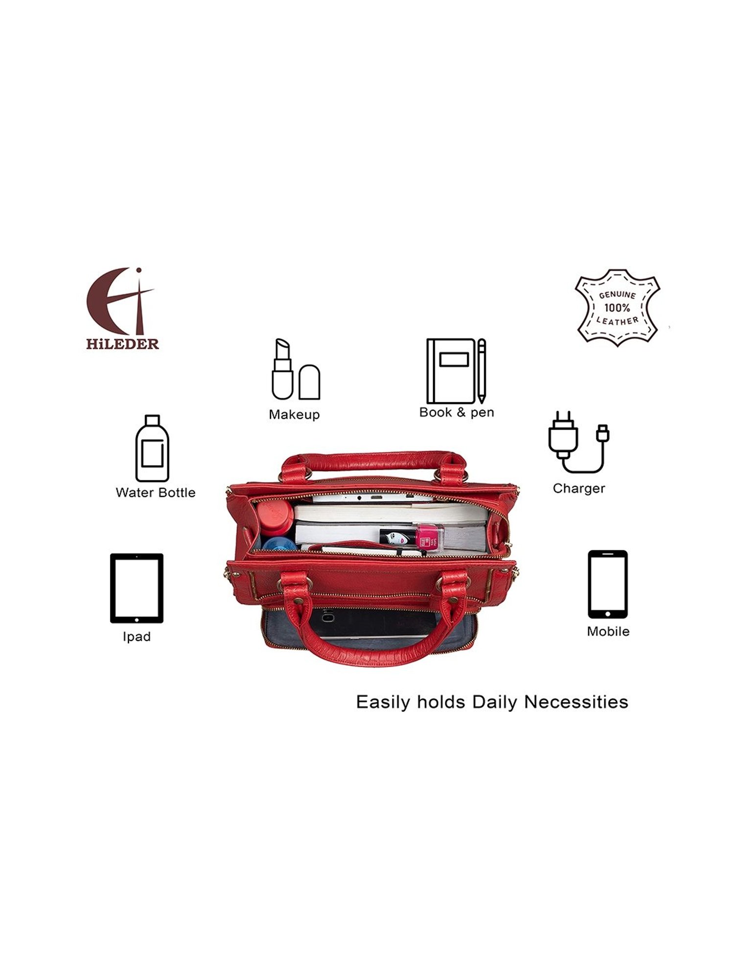 HiLEDER Red Solid Medium Satchel Handbag