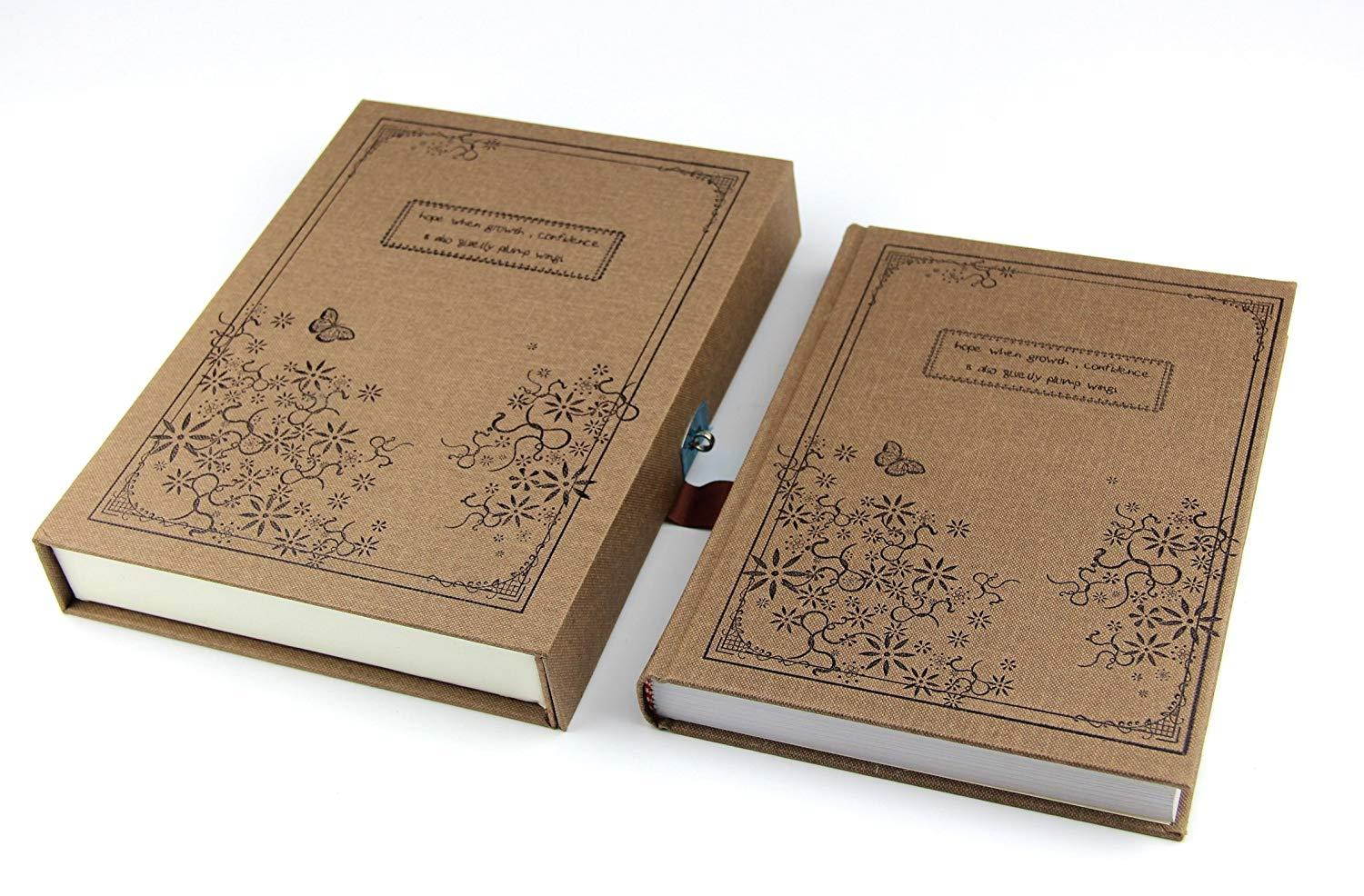 RayLineDo Brown Vintage Hard Cover Jounrnal Dairy A5 Notebook 80Gsm Ruled 288Pages With Hard Gift Box And Code Lock