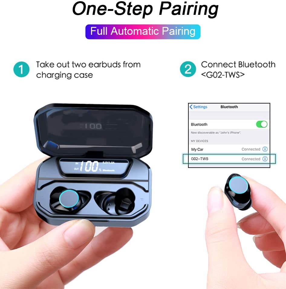 Abelanja True Wireless Earbuds Bluetooth 5.0 Headphones, IPX7 Waterproof Earphones for Sports, 110H Playtime w/ 3300mAh Charging Case, 3D Stereo Audio Touch Control in-Ear Headset