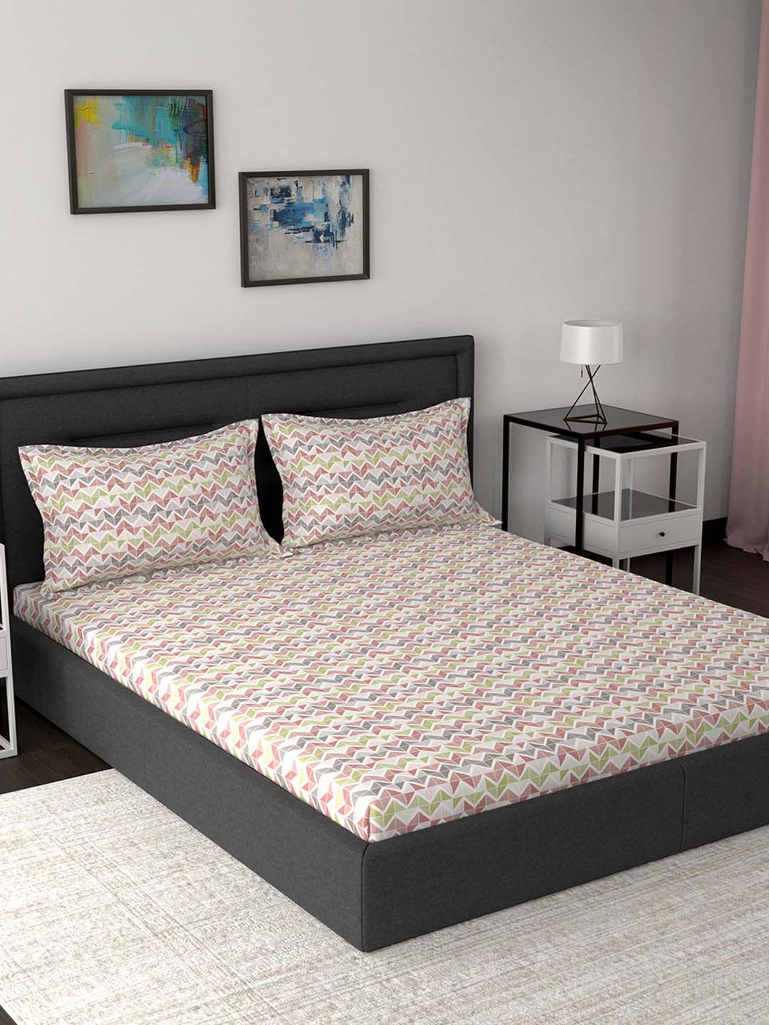 Maspar Modern Sanctuary Red & Green Cotton 210 TC Bed Sheet Set