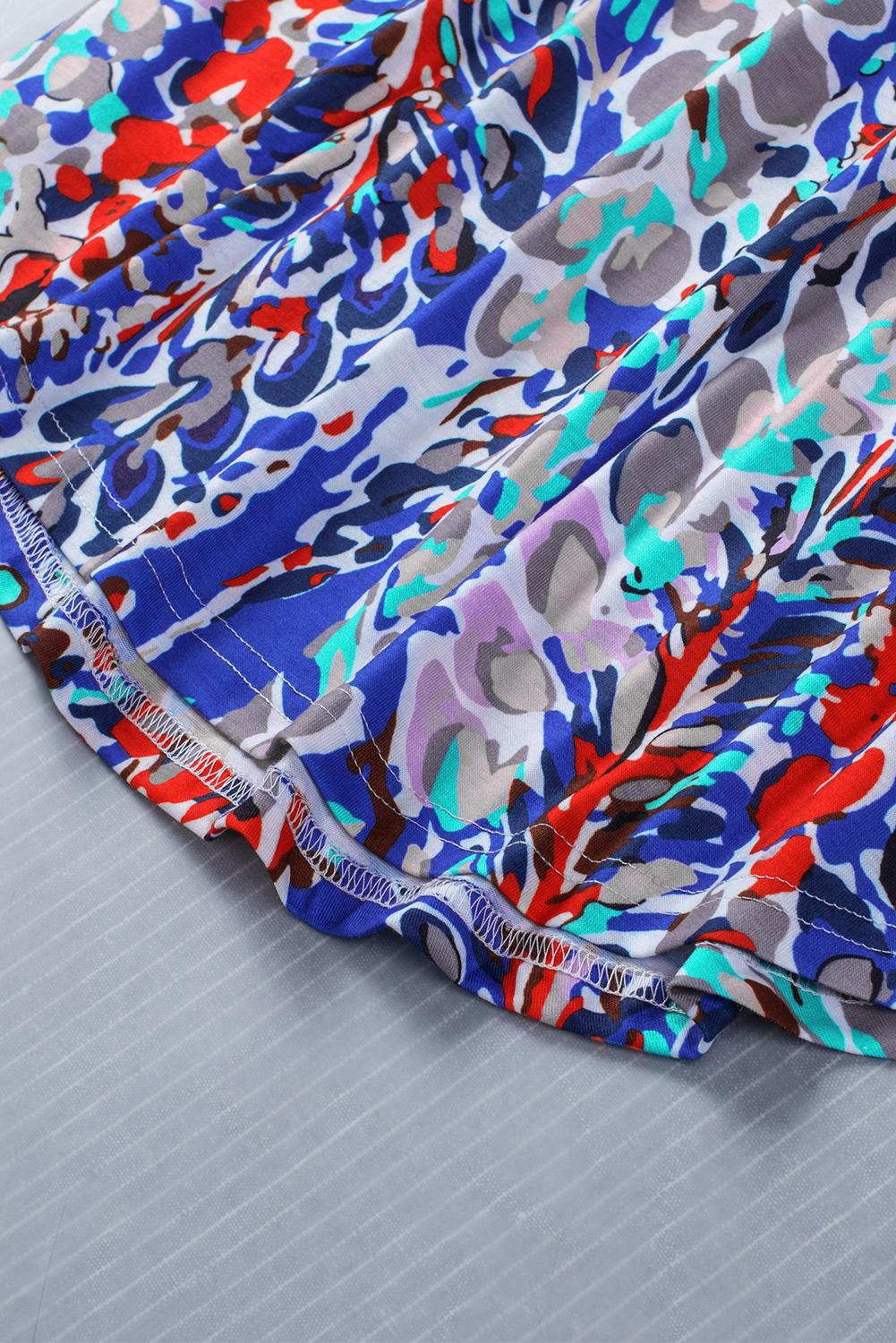 Dark Blue Abstract Print Babydoll Ruffle Sleeveless Shirt