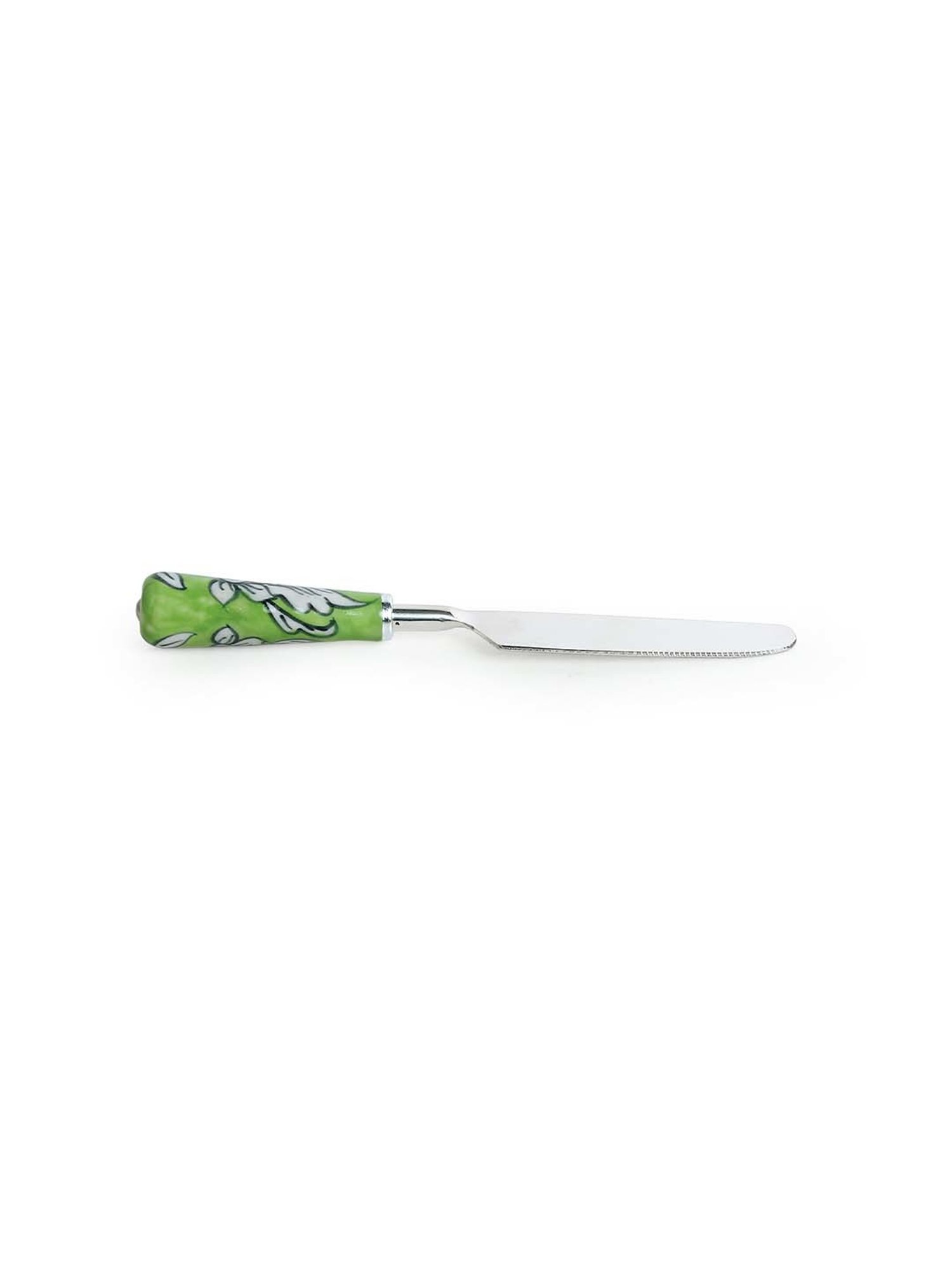 ExclusiveLane 'The Mughal Zahri' Hand-Painted Table Knives In Stainless Steel & Ceramic (Set of 6)