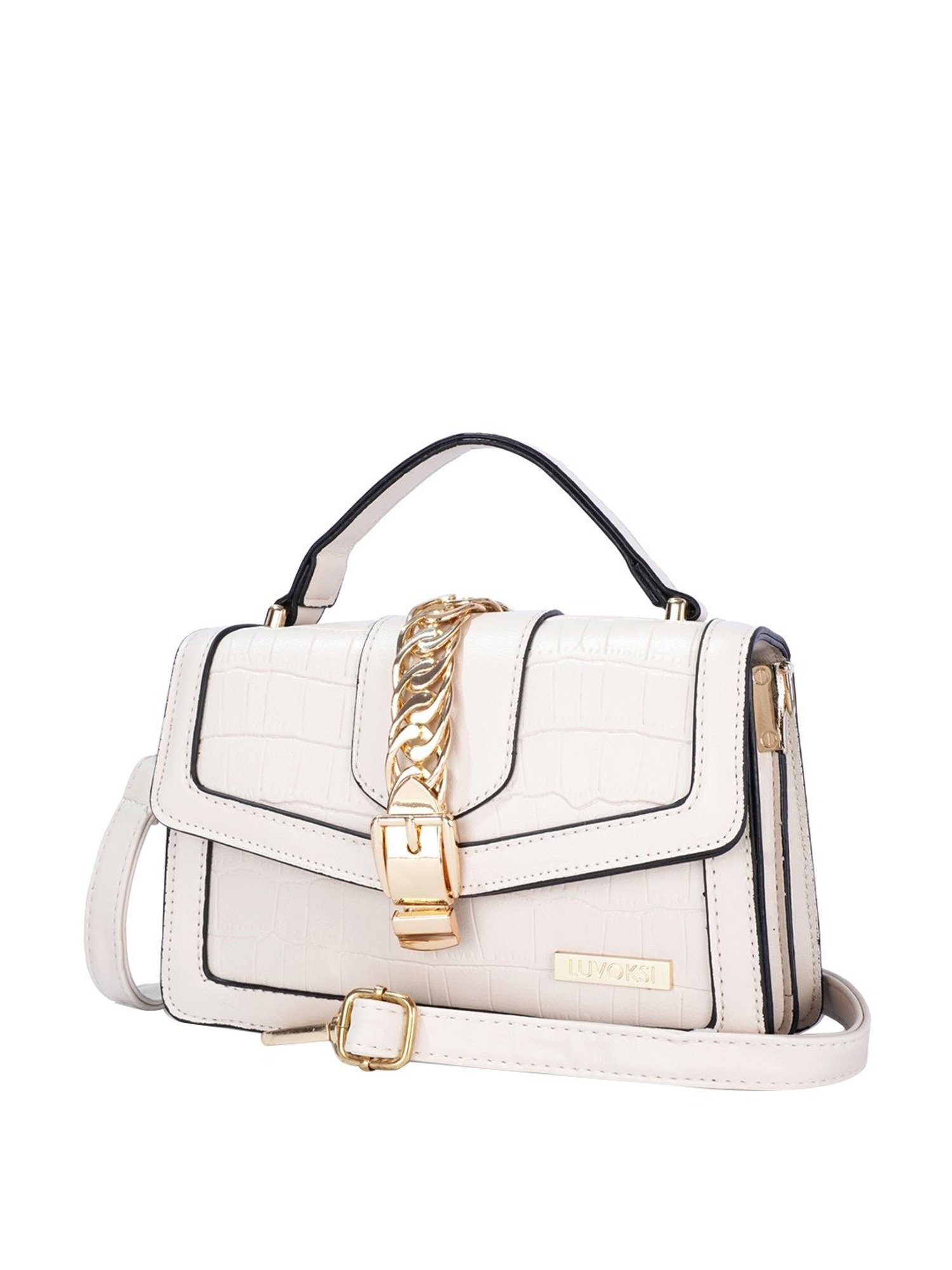 Luvoksi White Textured Medium Satchel Handbag