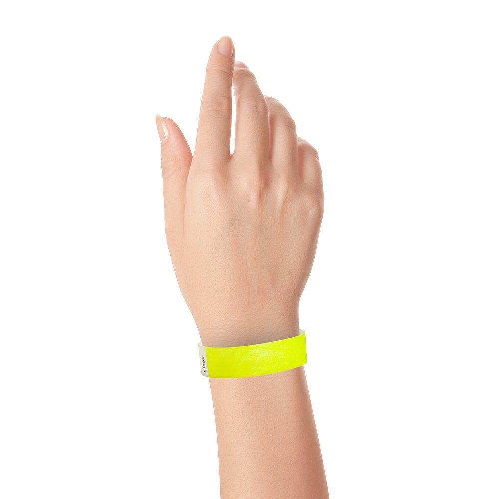 WristCo Neon Yellow 3/4 Inch Premium Black Light Security 500 Count Paper Wristbands For Events
