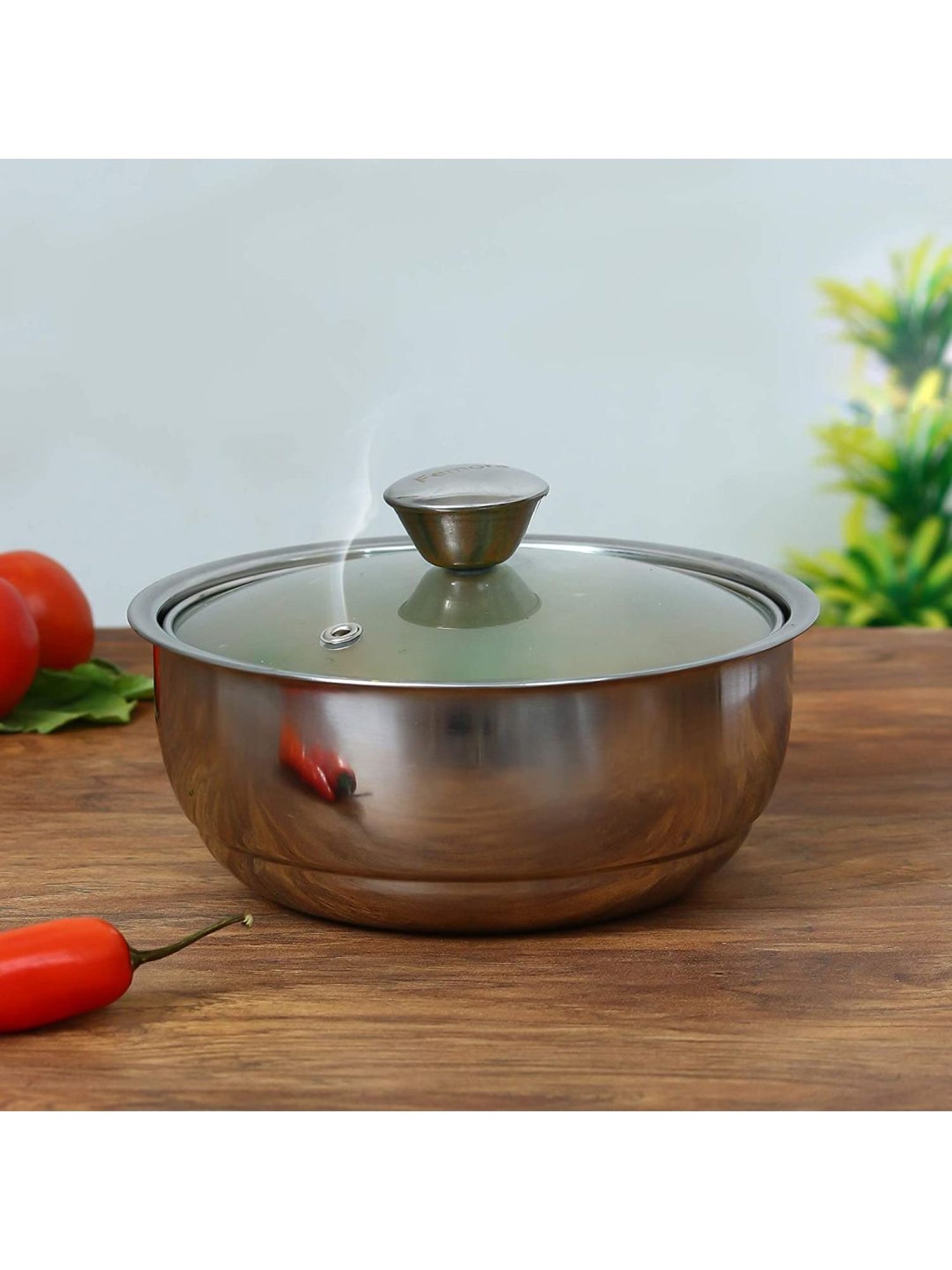 Femora Stainless Steel Double Wall Insulated Curry Serving Bowl with Lid (500 ml) - Set of 1