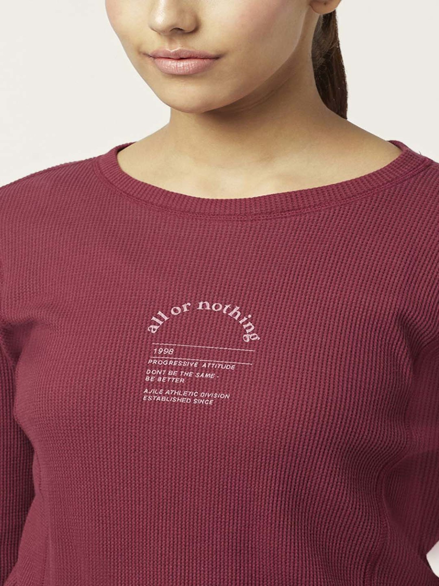 Ajile by Pantaloons Maroon Cotton Printed Sports Top