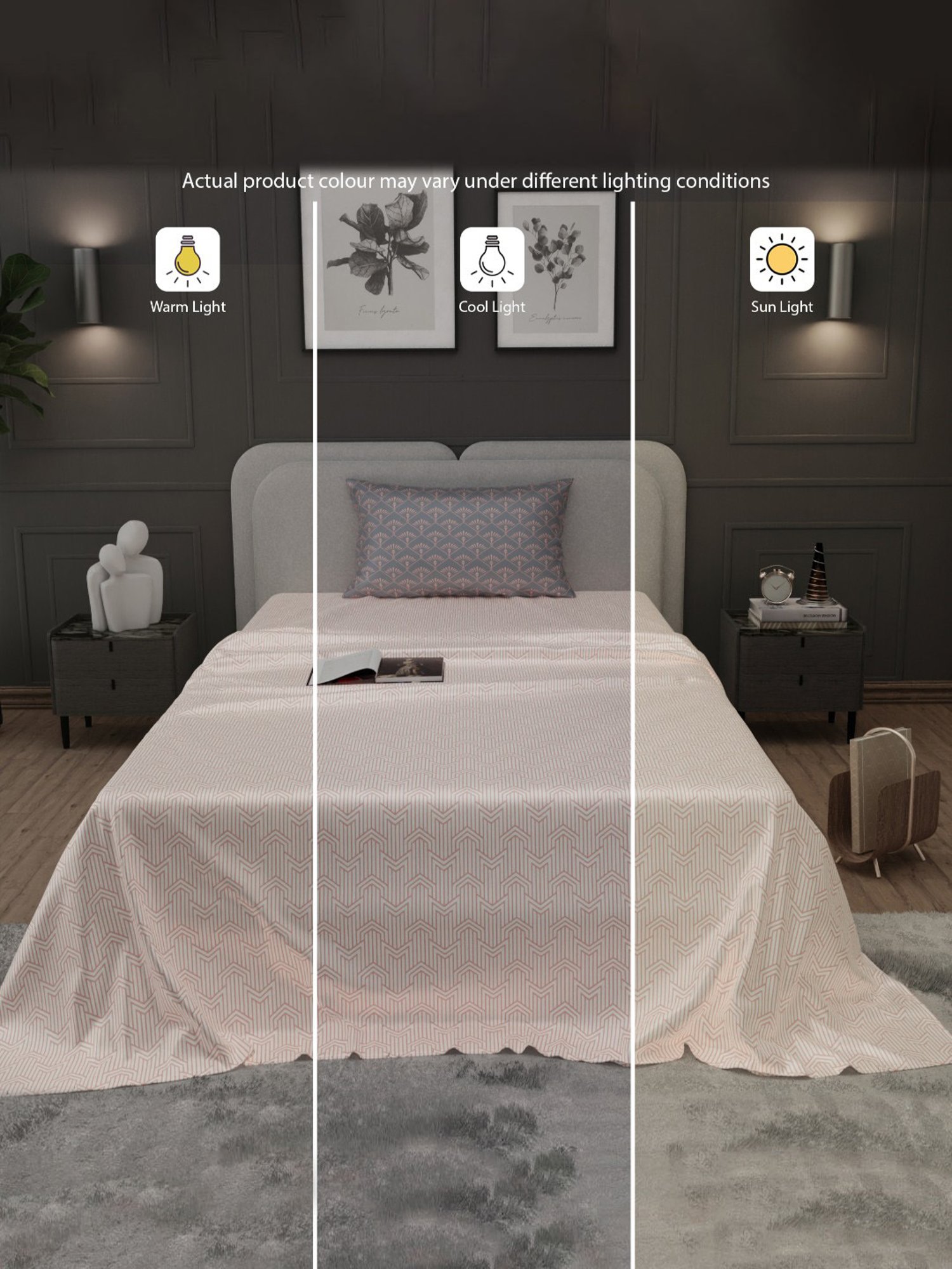 Stoa Paris Elegance Peach Polyester 300 TC Sateen Single Size Bed Sheet With 1 Pillow Cover