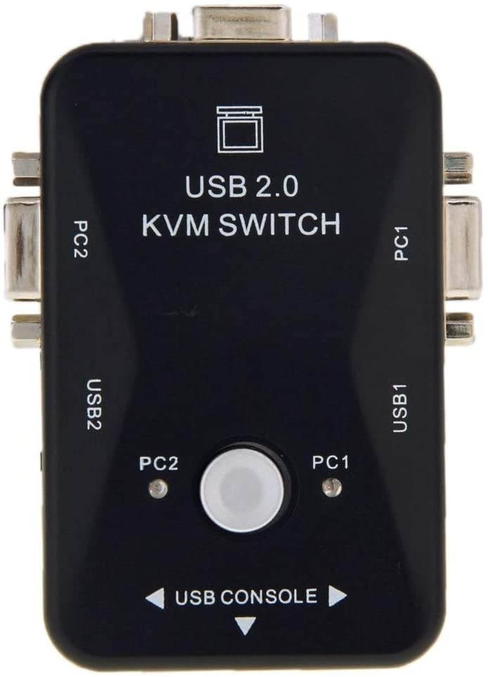 KVM Switch, HD 2Ports USB KVM Switch Box 2 In 1 Out With Controller Button for PC Keyboard Mouse Monitor Video Projector, Small Size, Light Weight, Easy to Carry