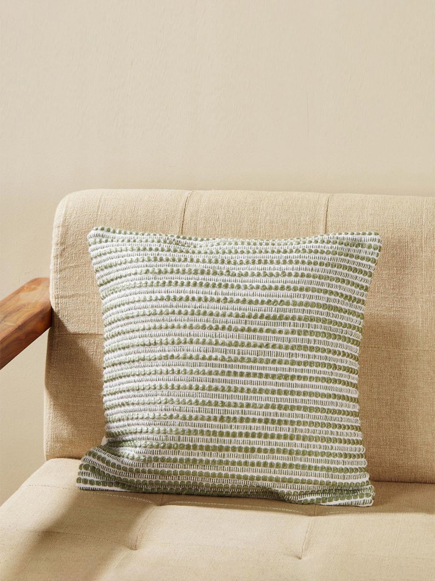 Fabindia Celadon Cotton Blend 32 TC 489 GSM Coramandel Cushion Cover