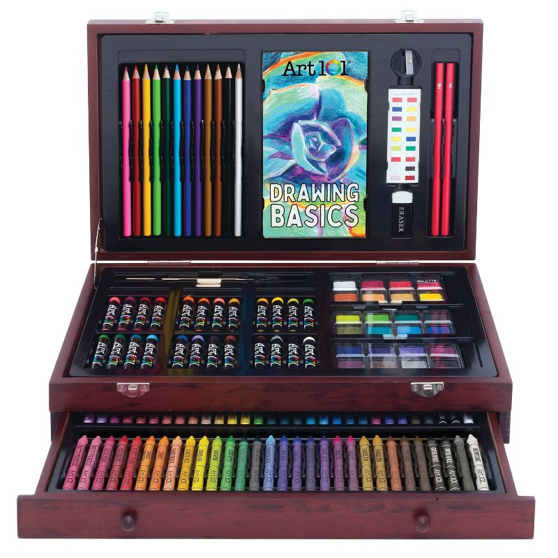 136pc Draw + Color + Paint Art Set in Wood Case - Art 101
