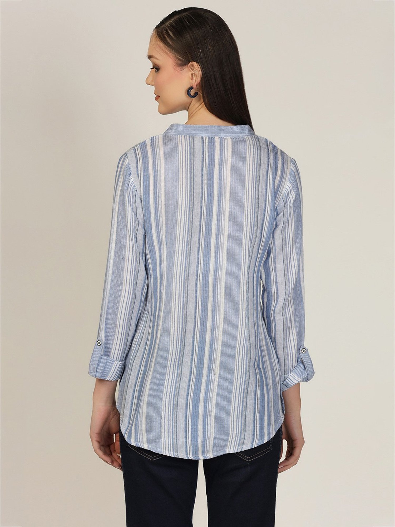 Mustard White & Blue Striped Shirt