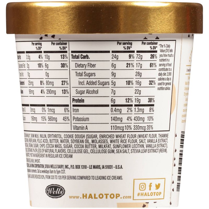 Halo Top Chocolate Chip Frozen Cookie Dough - 1pt