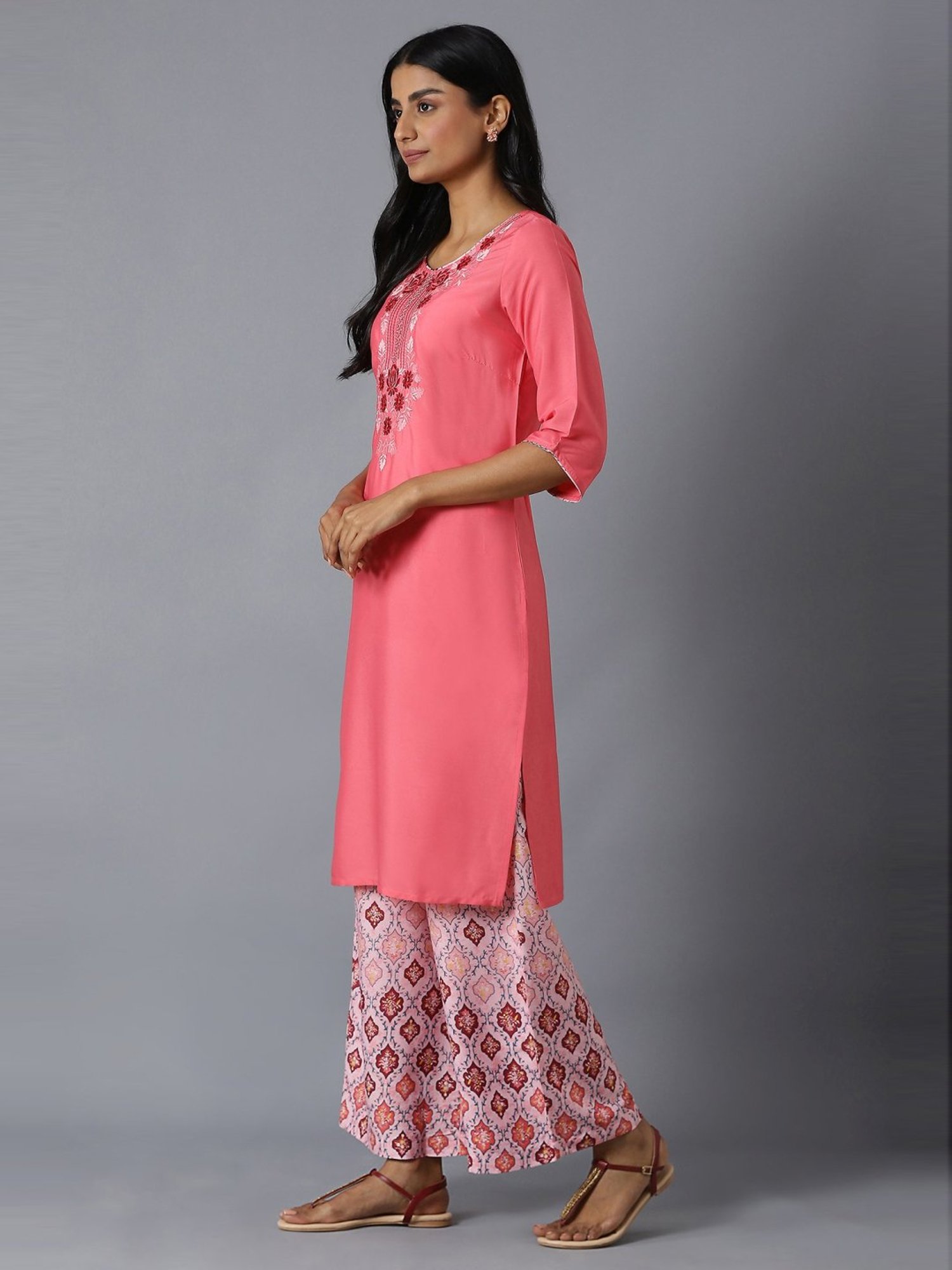 Aure by Aurelia Pink Embroidered Kurta Palazzo Set