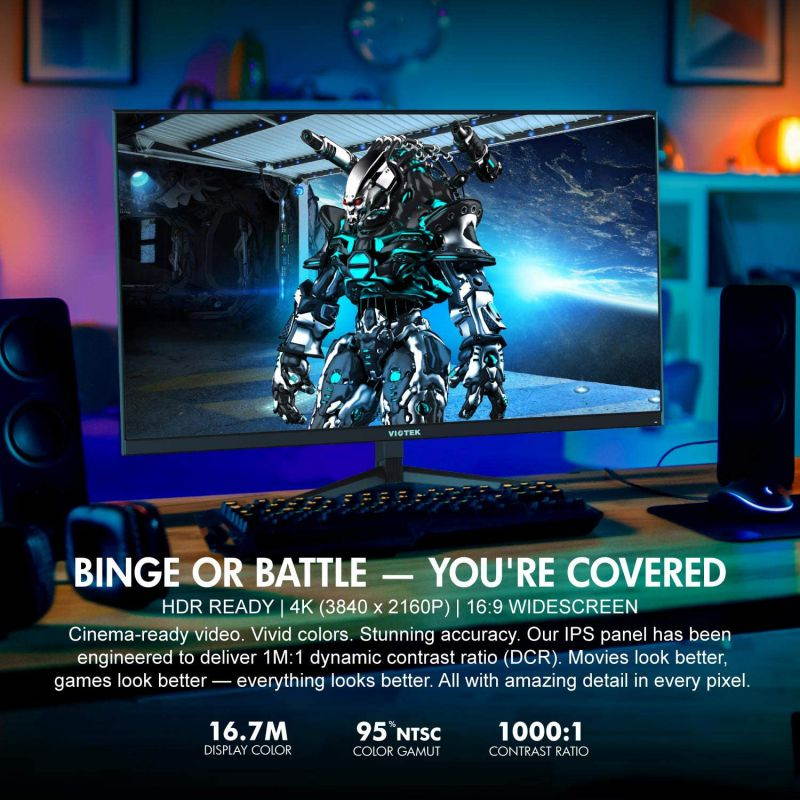 Viotek GFI27QXA 27&rdquo; 4K UHD 120hz Gaming Monitor (144hz Overclocked) 1ms HDR IPS FreeSync 2x HDMI 2.0 2x DP 1.4, Height, Tilt, Swivel, Pivot 3-Year Warranty, Black