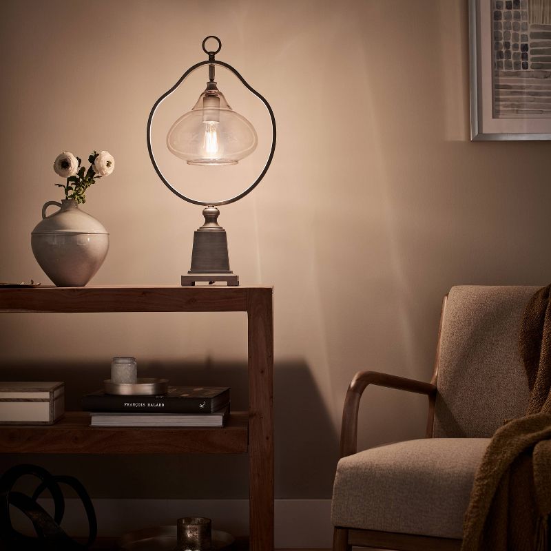 25.25" Belle Glass Contemporary Pewter Table Lamp (Includes Light Bulb) Silver - River of Goods