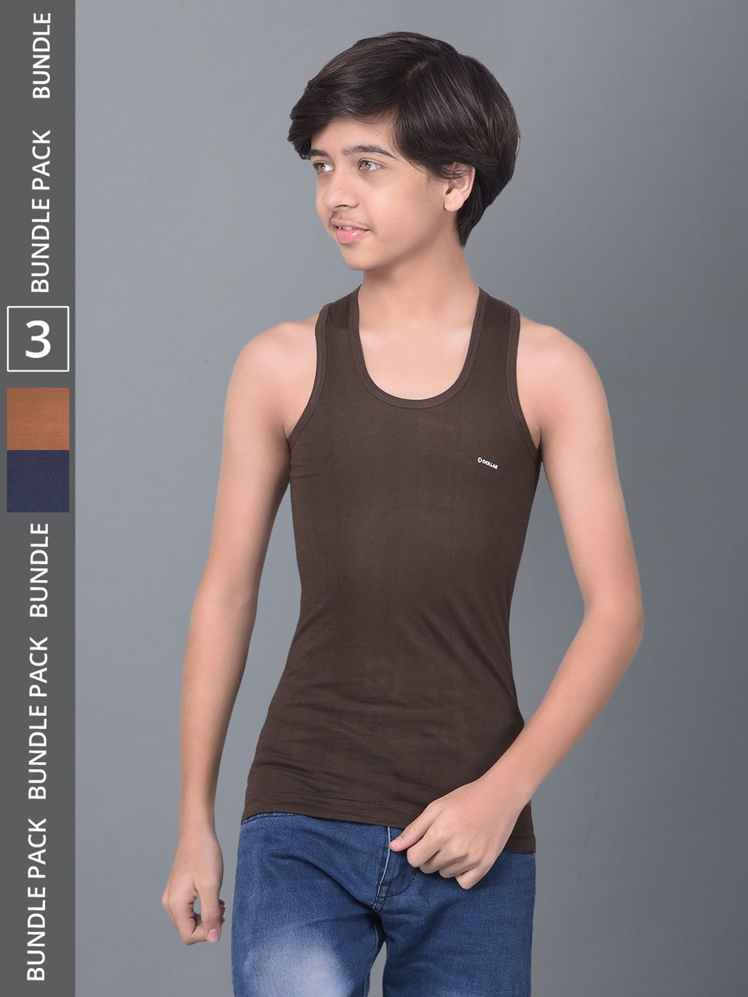 Dollar Bigboss Boys Multicolor Solid Vest (Pack Of 3)