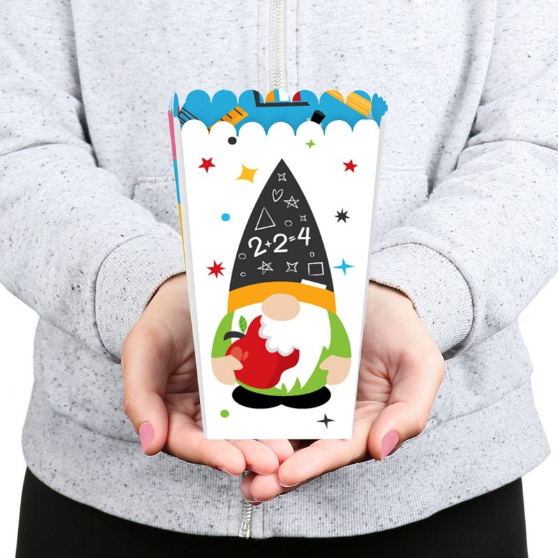 Big Dot of Happiness School Gnomes - Teacher and Classroom Decorations Favor Popcorn Treat Boxes - Set of 12