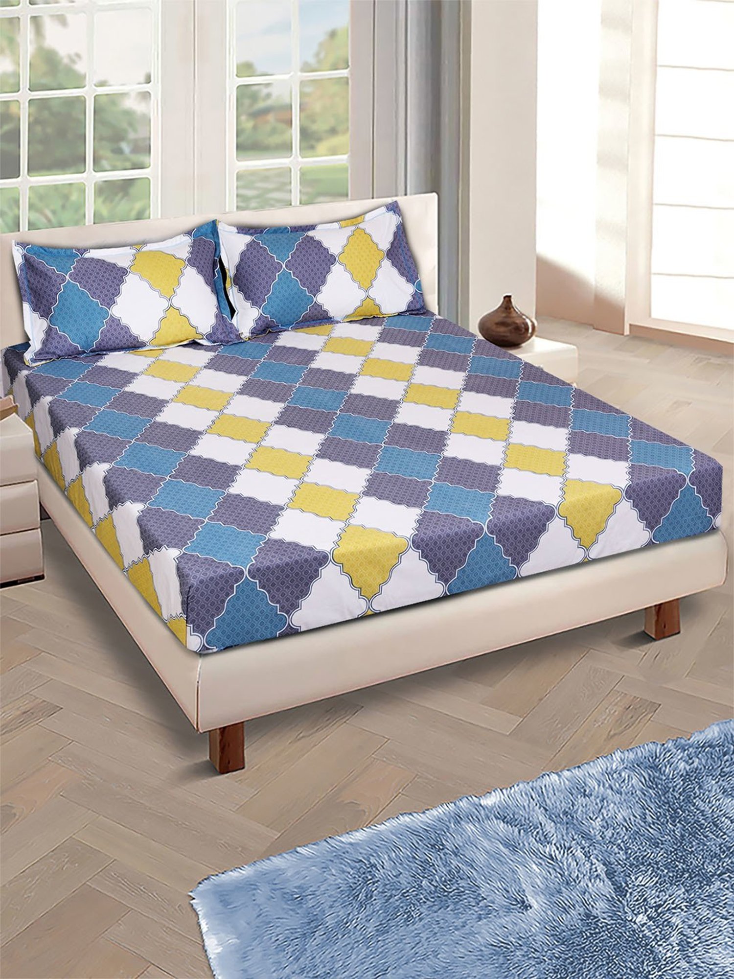 Romee Grey Microfibre Geometric Bed Sheets