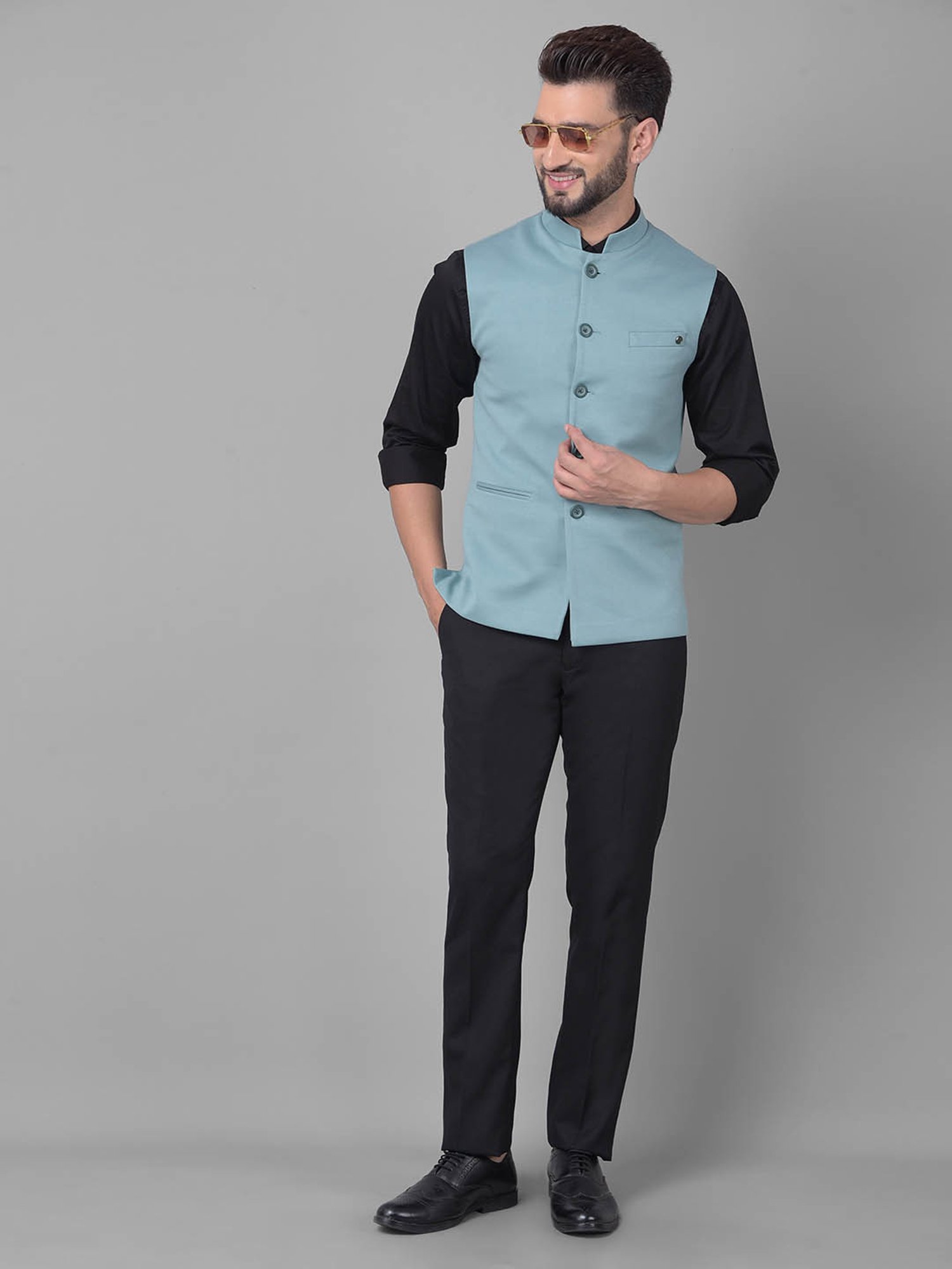 Crimsoune Club Mint Green Slim Fit Nehru Jacket