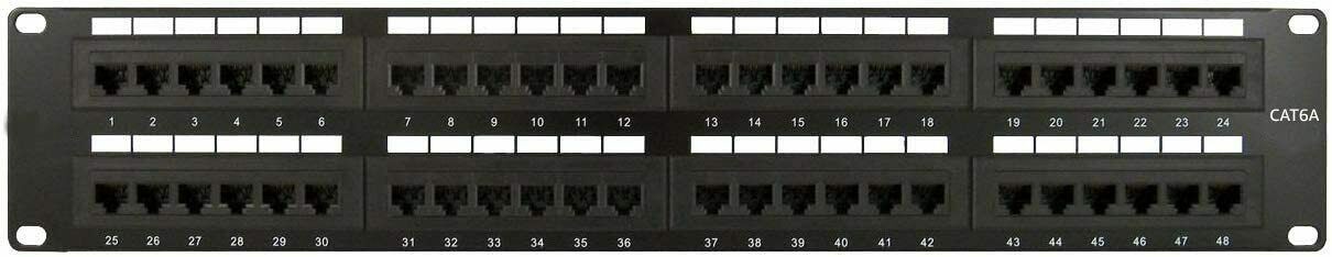 NewYork Cables Heavy-Duty Cat6A Patch Panel 48 Port Rackmount | RJ45 Punch Down Keystone Jacks Panel | Back Bar, Cable Ties, Screws |19 Inch ,2u | Horizontal