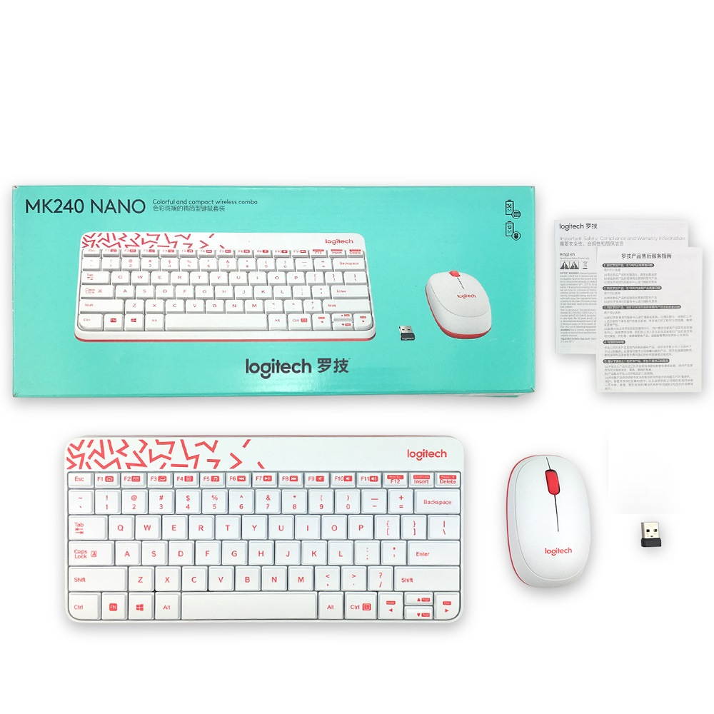 Logitech MK240 Nano Wireless Bluetooth White Keyboard and Mouse Set Slim Office Keyboard