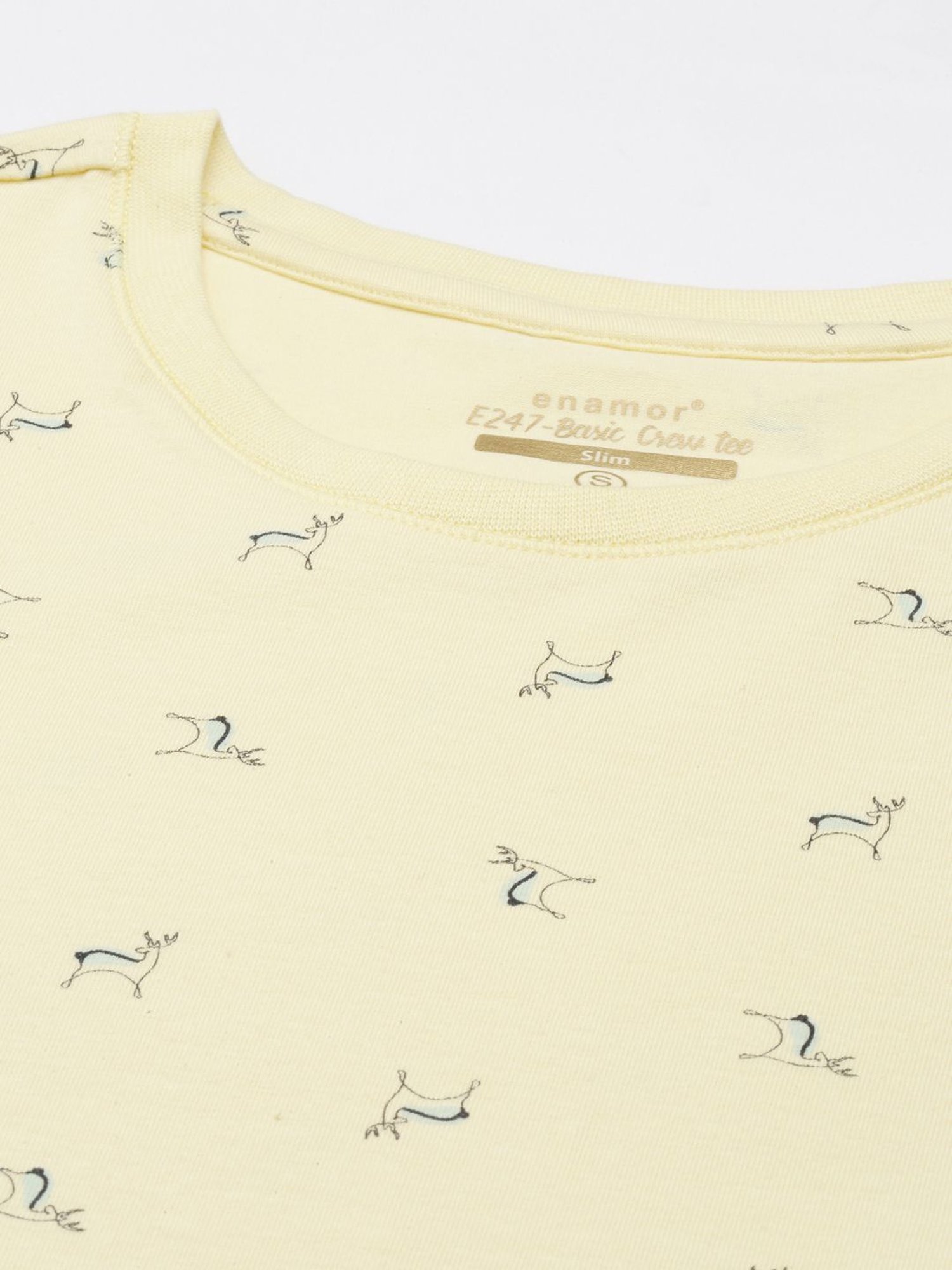 Enamor Banana Yellow Cotton Printed T-Shirt