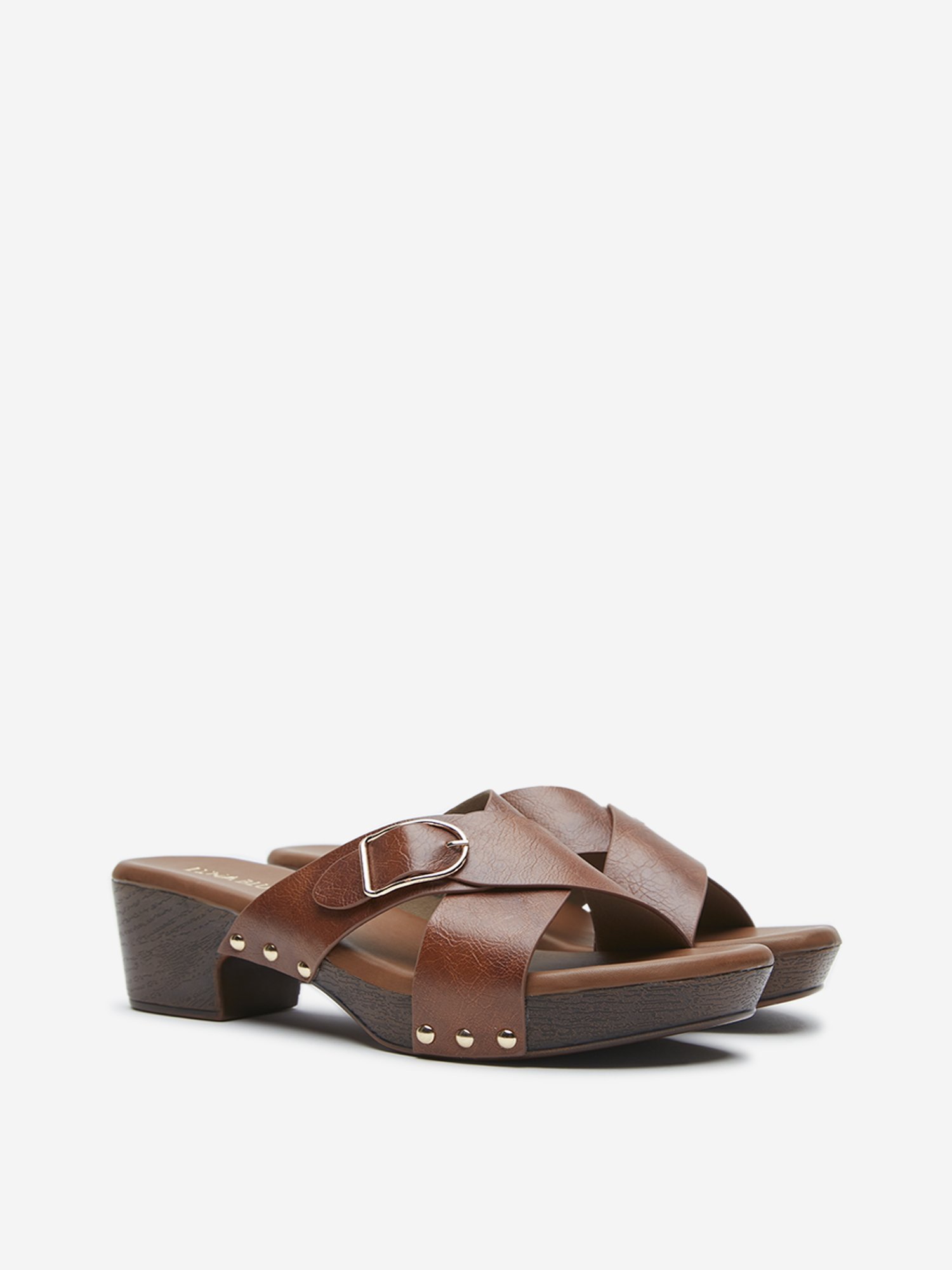 LUNA BLU by Westside Tan Criss-Cross Buckled Heel Sandals