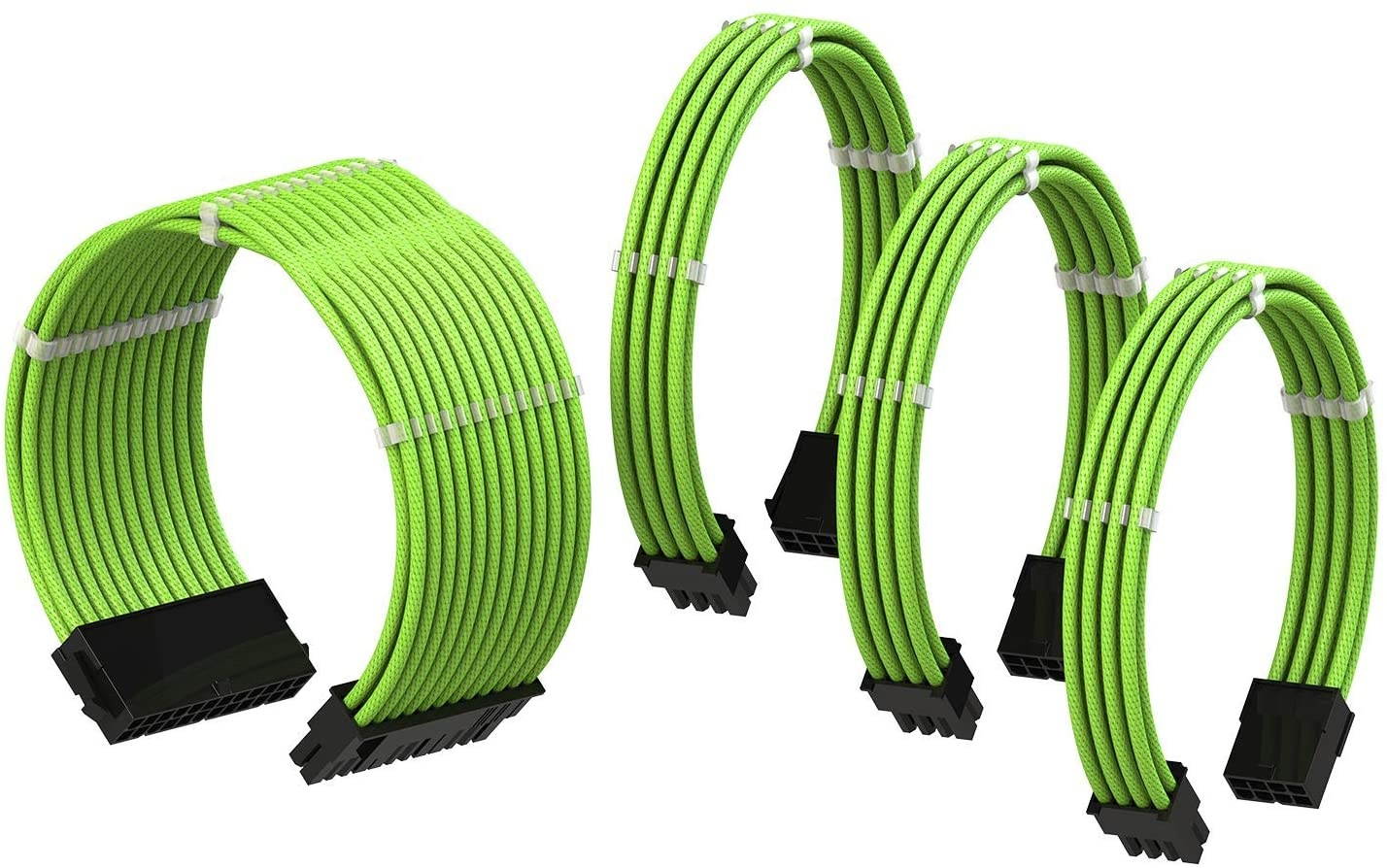 PSU Cable Extension Sleeved Custom Mod GPU PC Power Supply Braided w/Comb Kit | 1x 24 P (20+4) | 1x 8 P (4+4) CPU | 2X 8 P (6+2) GPU Set | 30CM 300MM - Green