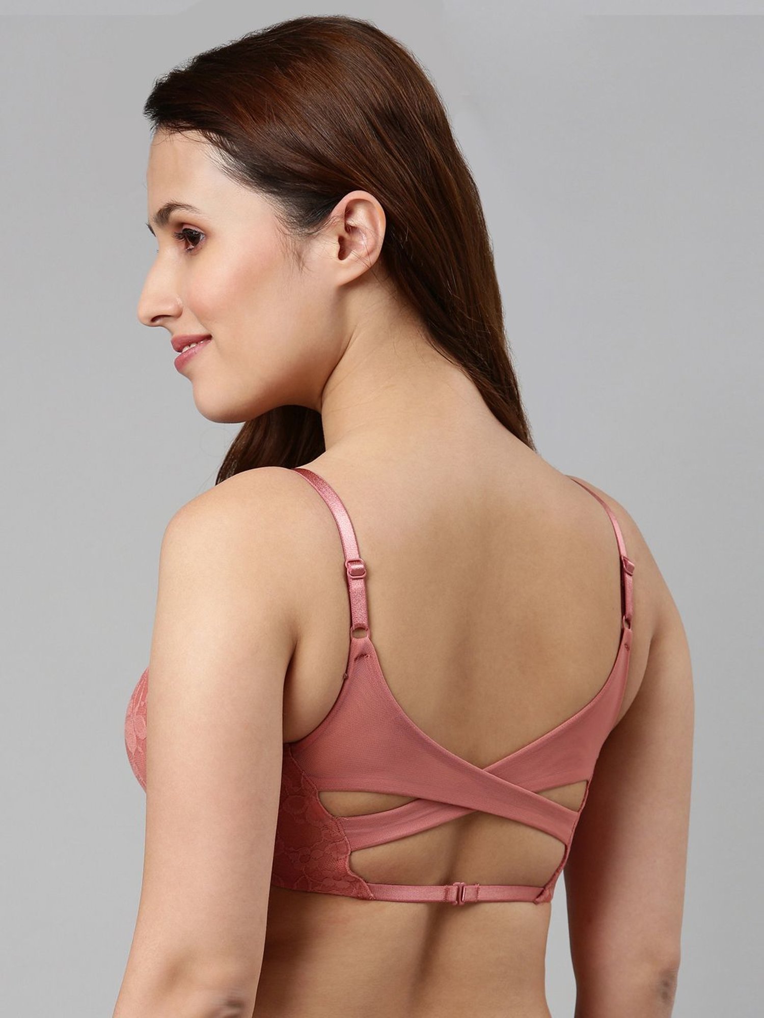 Enamor Dusty Pink Lace Work Bralette Bra