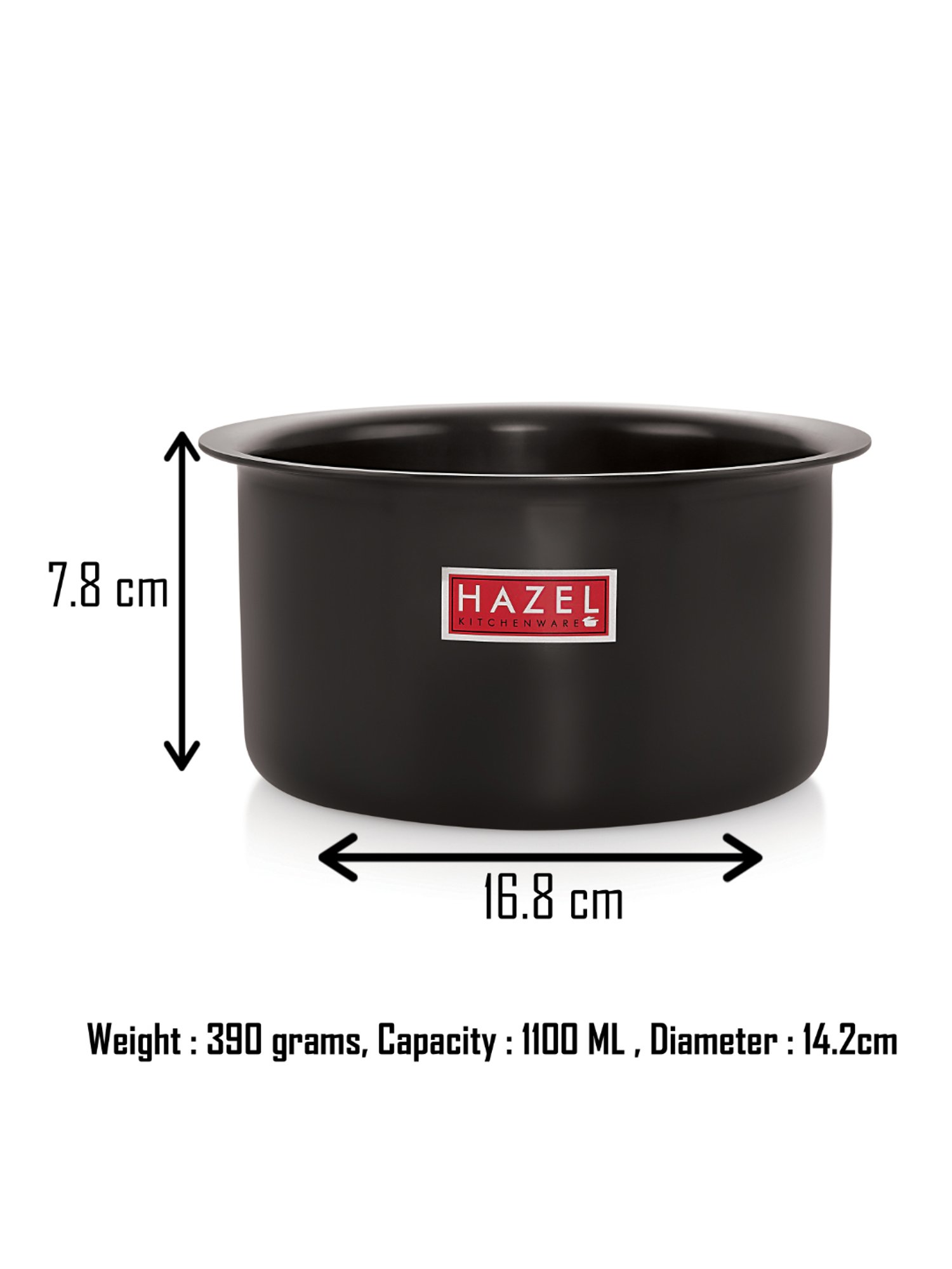 HAZEL Black 1100 ML Aluminium Bhagona - Set of 1