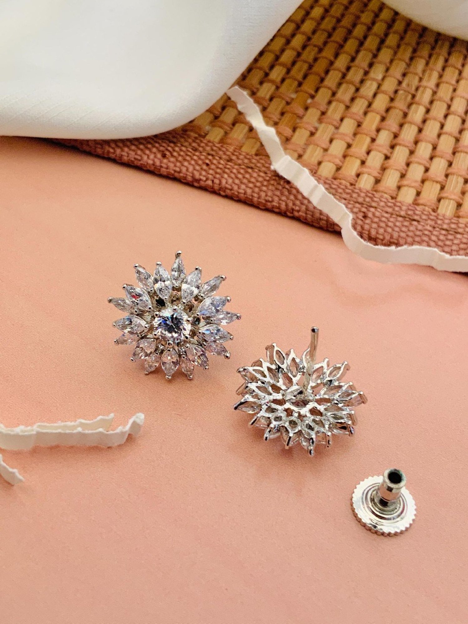 Abdesigns Stunnig Silver Plated American Diamond Stud Earrings