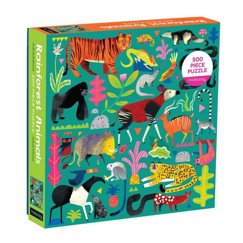 Mudpuppy Rainforest Animals 500 Piece Family Jigsaw Puzzle, Vibrant Rainforest and Animal Puzzle with Tiger, Gorilla, and More Beloved Animals