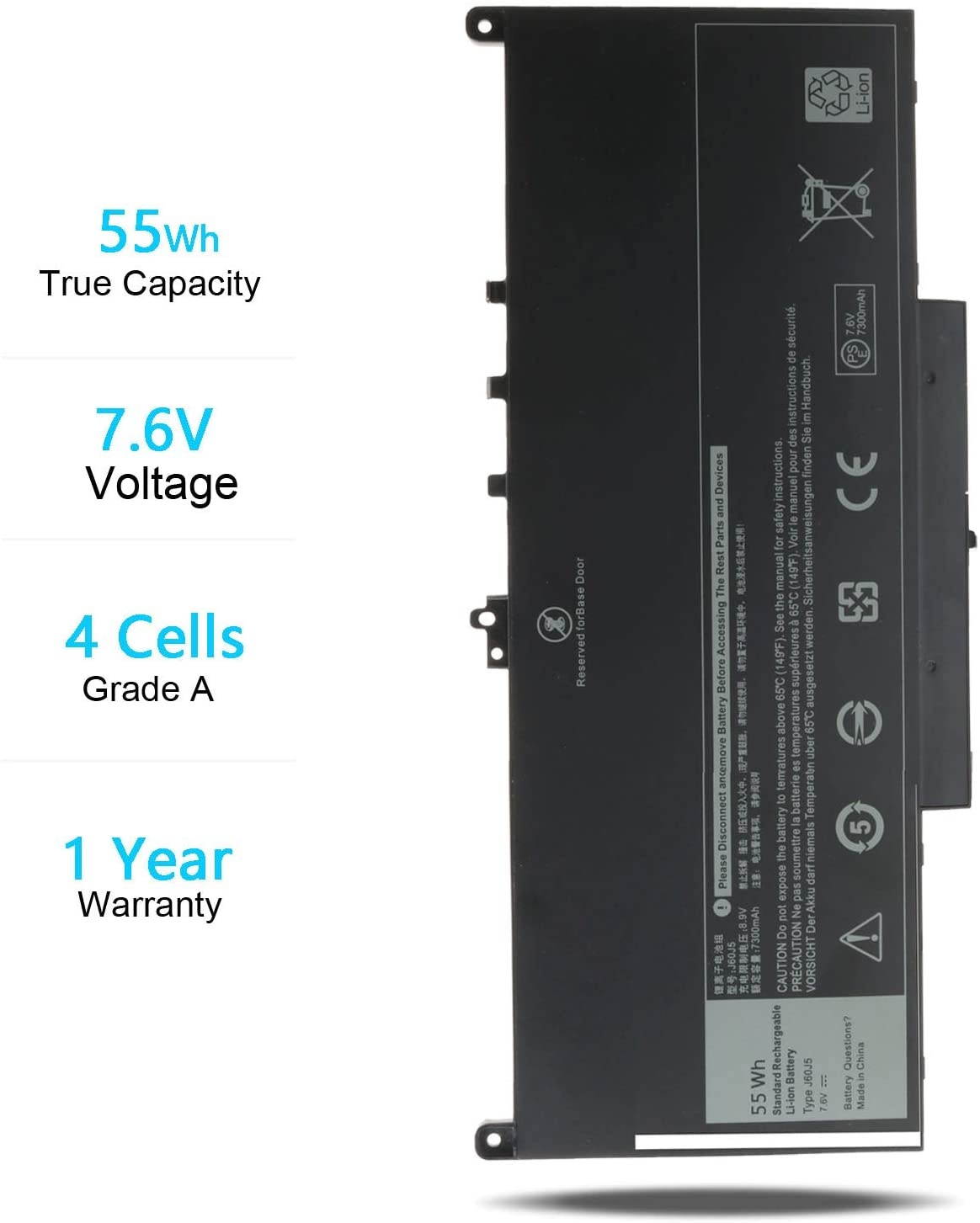 J60J5 Laptop Battery Compatible with Dell Latitude E7470 E7270 7470 7270 P/N: MC34Y 0MC34Y 1W2Y2 242WD GG4FM 0GG4FM WYWJ2 451-BBSX 451-BBSY 451-BBSU 7.6V 55Wh Notebook Battery