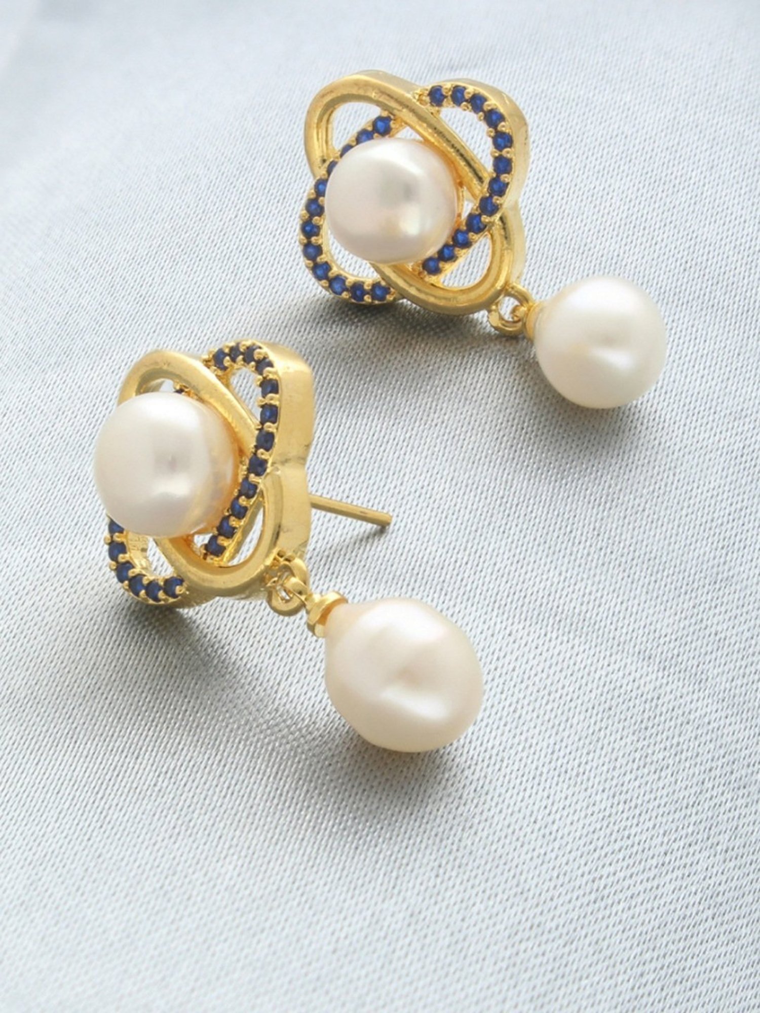Sri Jagdamba Pearls White & Blue Rachita Earrings for Women