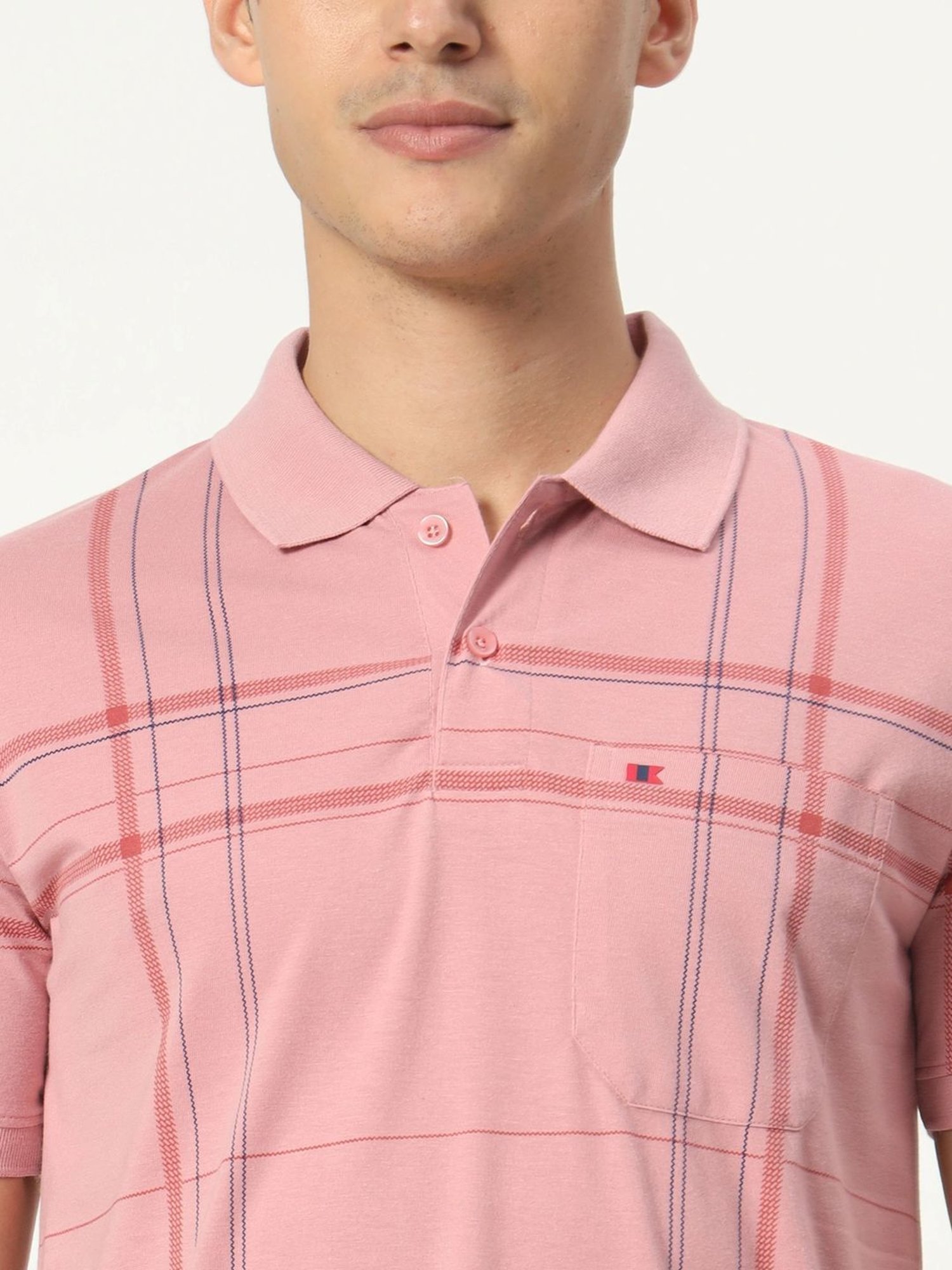 Tab91 Pink Regular Fit Checks Polo T-Shirts