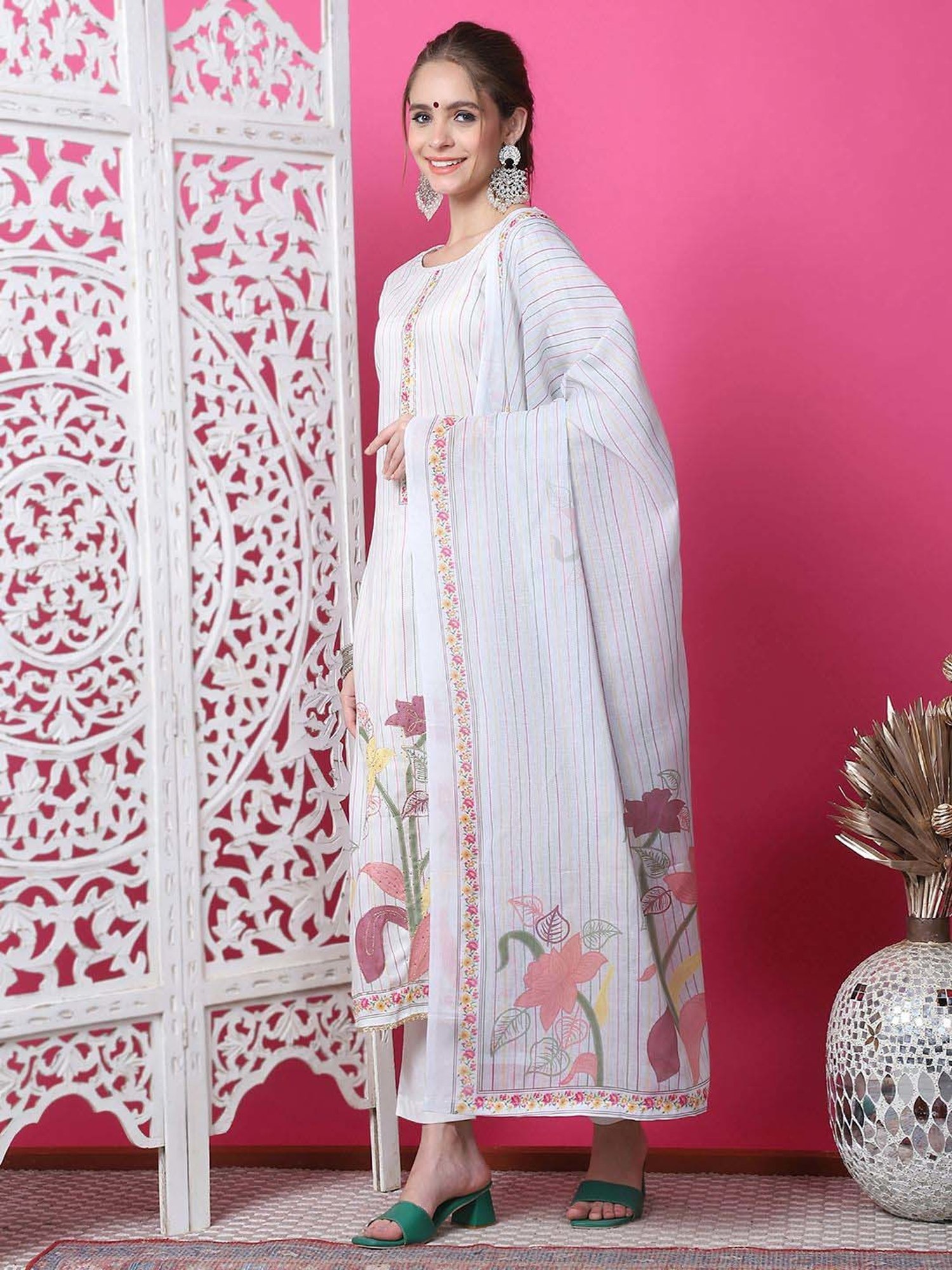 Stylee LIFESTYLE Off-White Cotton Printed Unstitched Dress Material