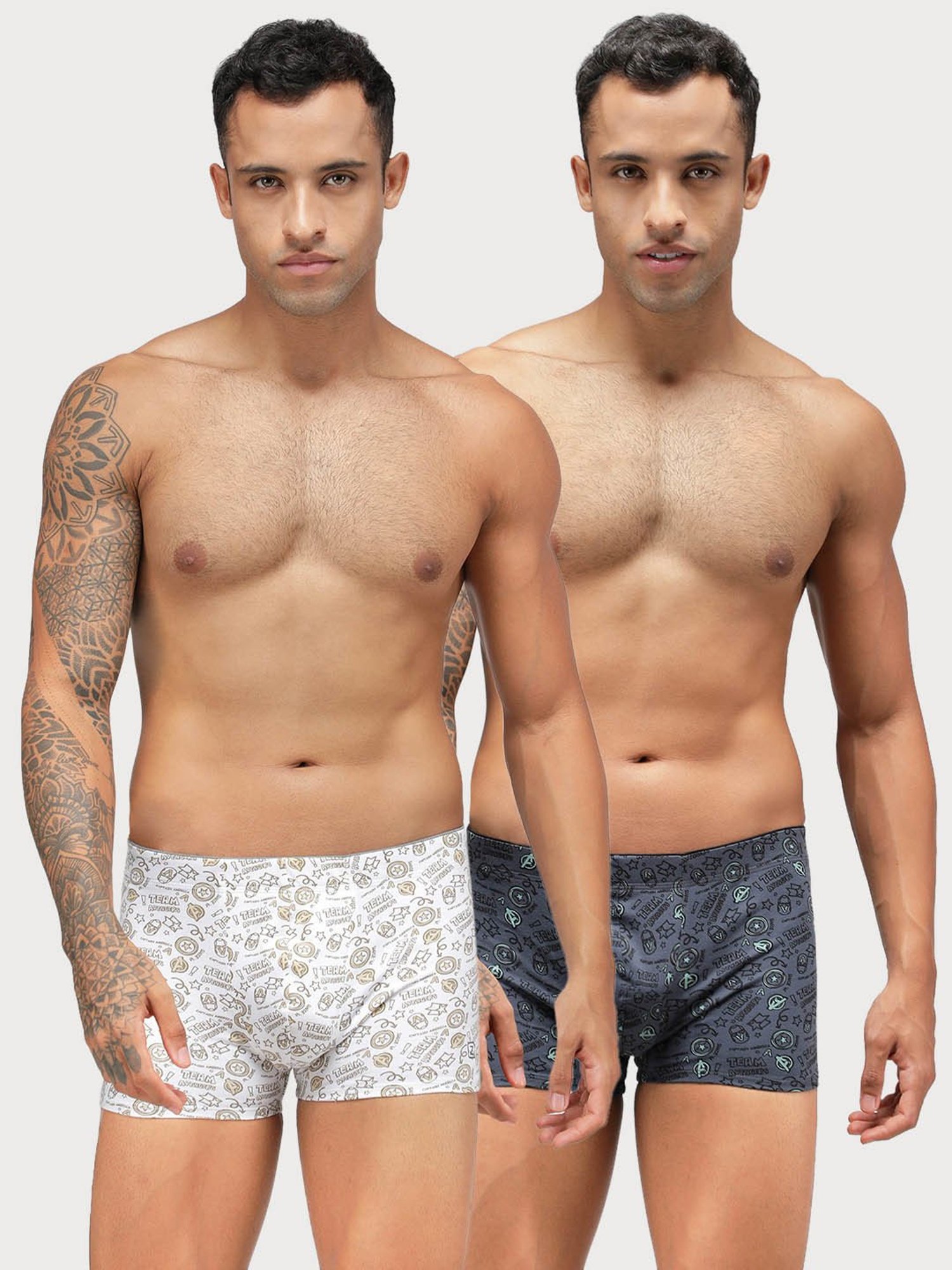 Zoiro White & Steel Grey Regular Fit Printed Trunks - Pack Of 2