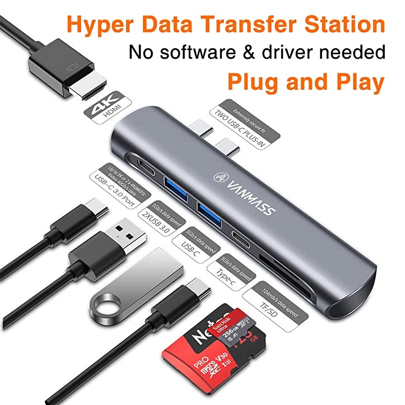 USB C Hub 7 in 1 USB C Adapter with 5K60Hz USBC 30 Port 4K HDMI Port 2 USB 30 Ports SDTF Card Reader 87W PD Charging Port for MacBook Pro and MacBook Air 20182019 2020Grey