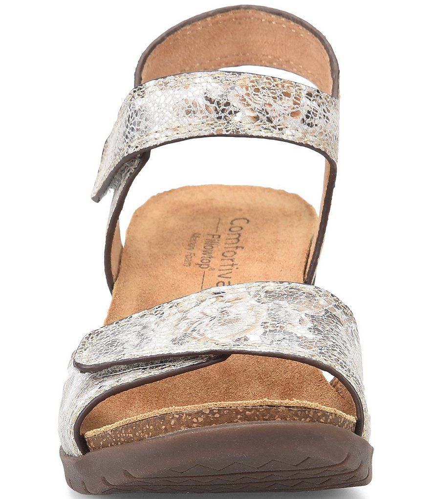 Comfortiva Abria Floral Adjustable Leather Wedge Sandals
