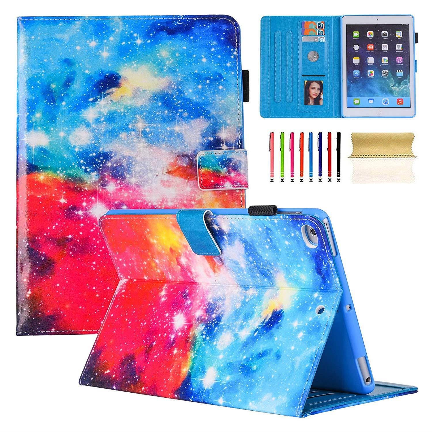Casii iPad 5 Gen/6th Generation Case,Ultra Slim Lightweight Smart PU Leather Folio Stand Cover with Auto Sleep/Wake Card Slots Pencil Holder for 9.7" iPad 2018/2017 iPad Air/Air2,Colorful Starry Sky