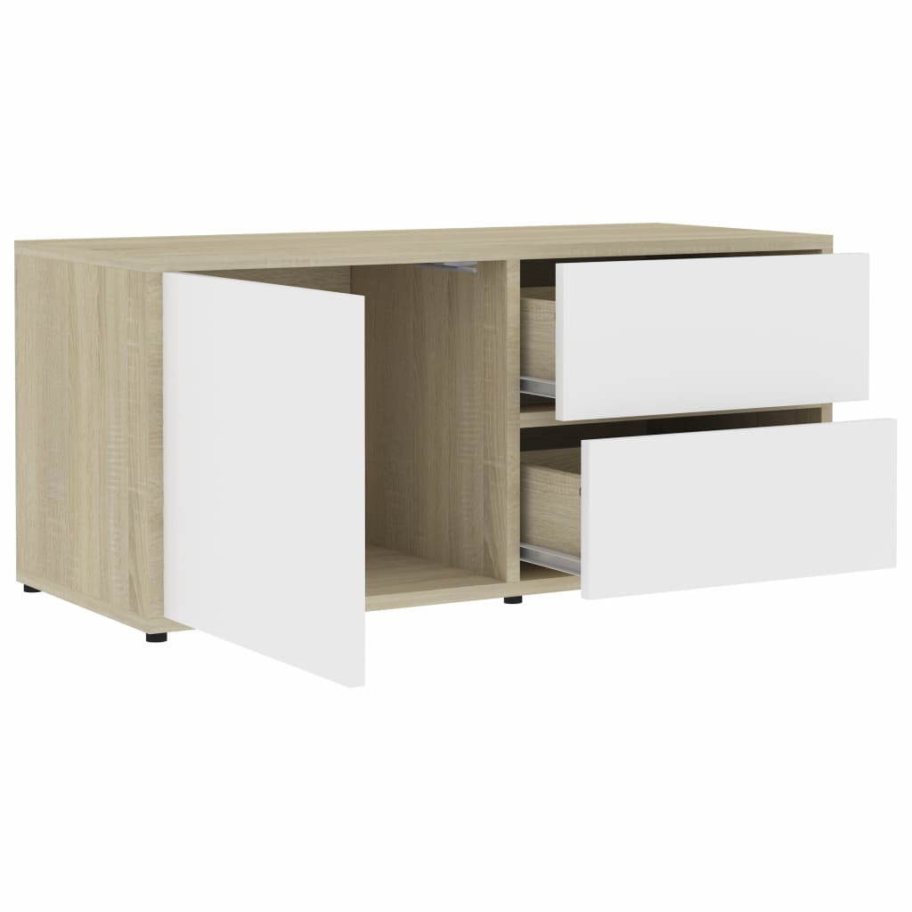 vidaXL TV Cabinet White and Color Sonoma Oak MDF board Stand Storage Cabinet