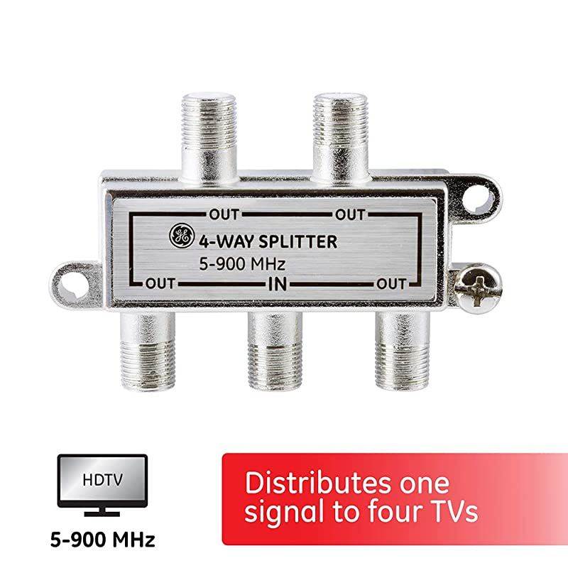 4Way Coaxial Cable Splitter 5900 Mhz Ran RG59 RG6 Coax Compatible Audio Video Works with HD TV Cable Amplifiers Amplified Antennas Nickel Corrosion Resistant 35047