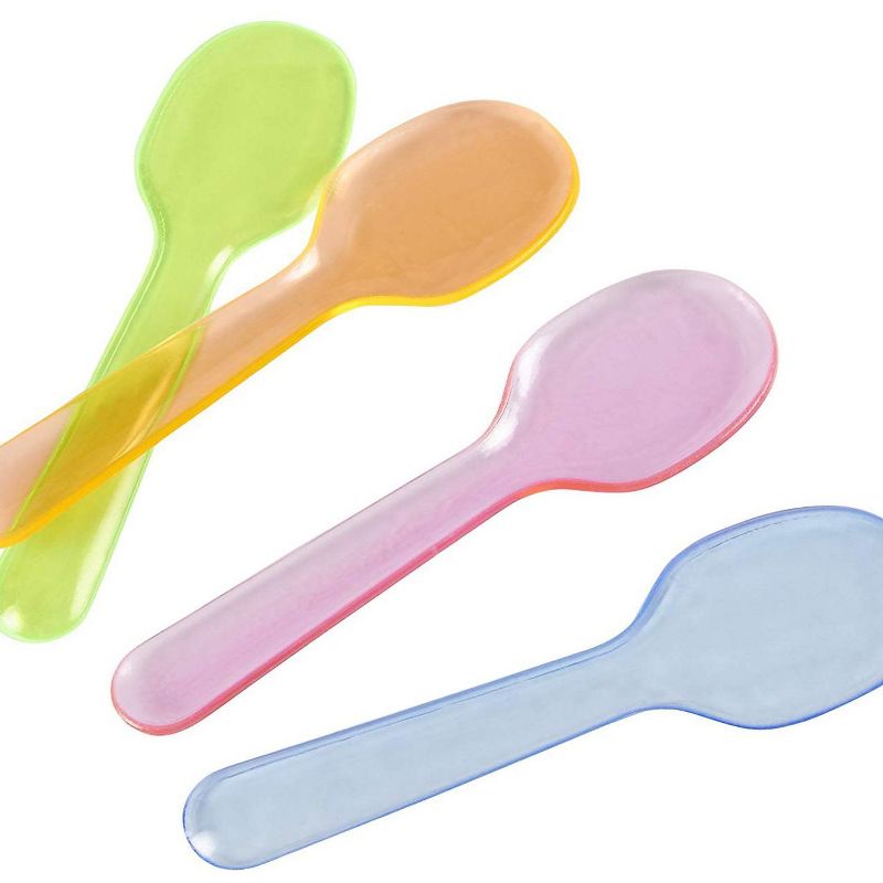 Blue Panda 500-Count Disposable Ice Cream Spoon Mini Plastic Dessert Spoons for Gelato Taster Samplers 4 Neon Colors Party Supplies 3.25 inches each