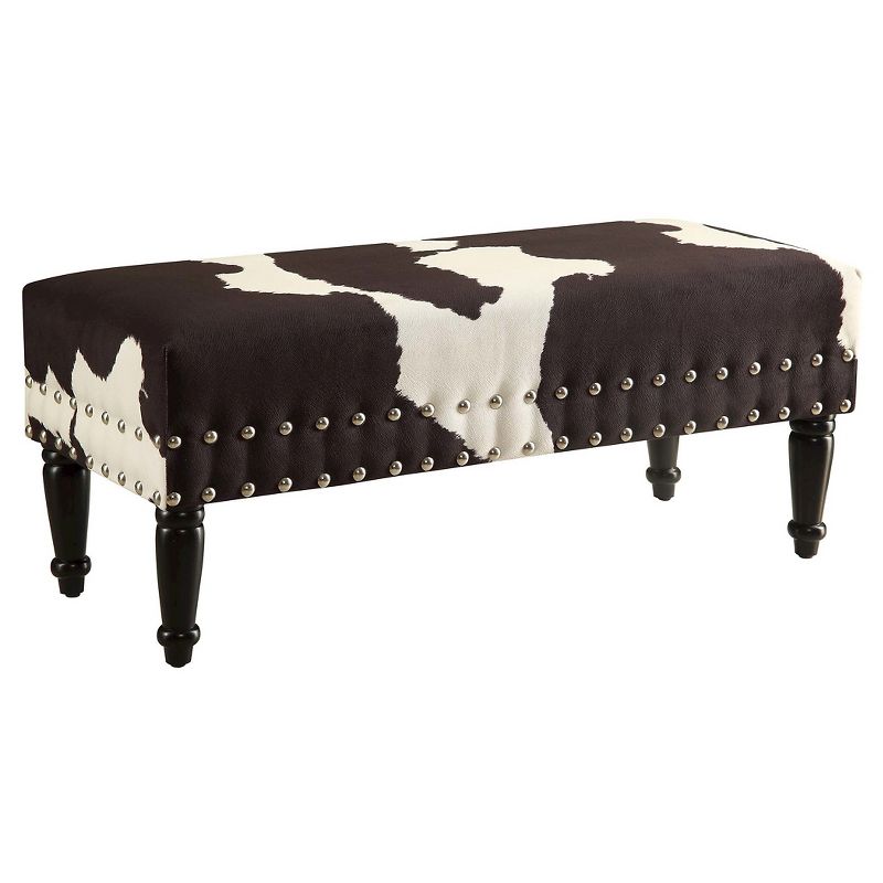Faux Cowhide Bench with Nailheads Black Faux Cowhide - Breighton Home
