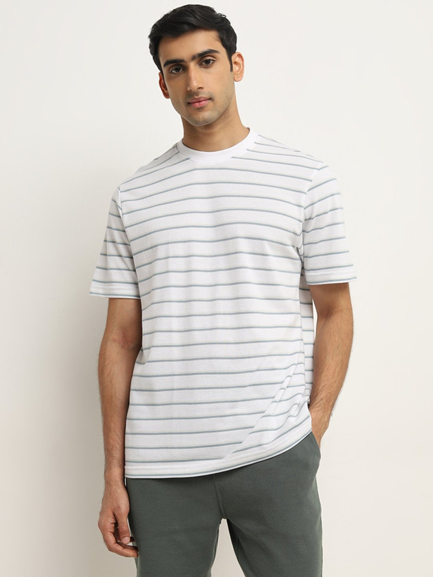 WES Lounge by Westside White Stripe Printed Relaxed-Fit T-Shirt