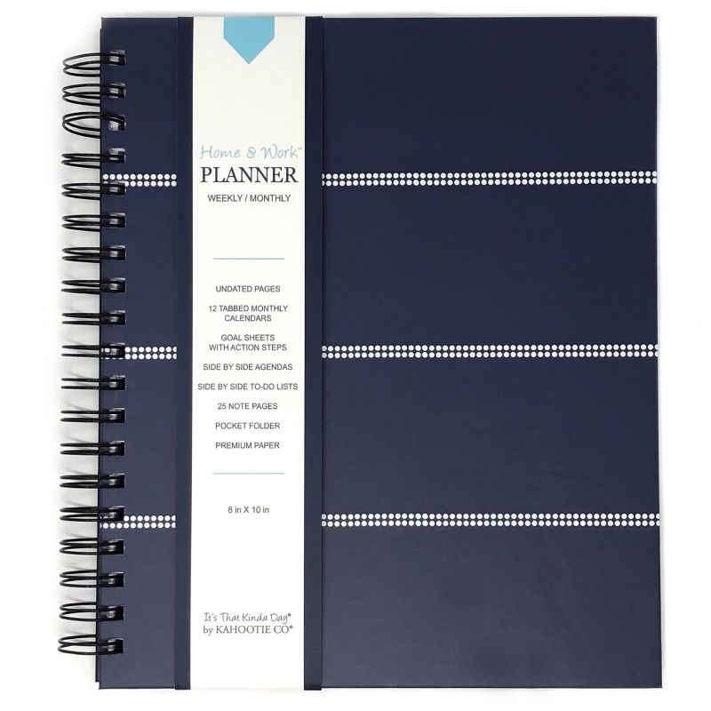 Undated Home & Work 8"x10" Planner and File Folder Bundle Navy Stripes & Teal- Kahootie Co