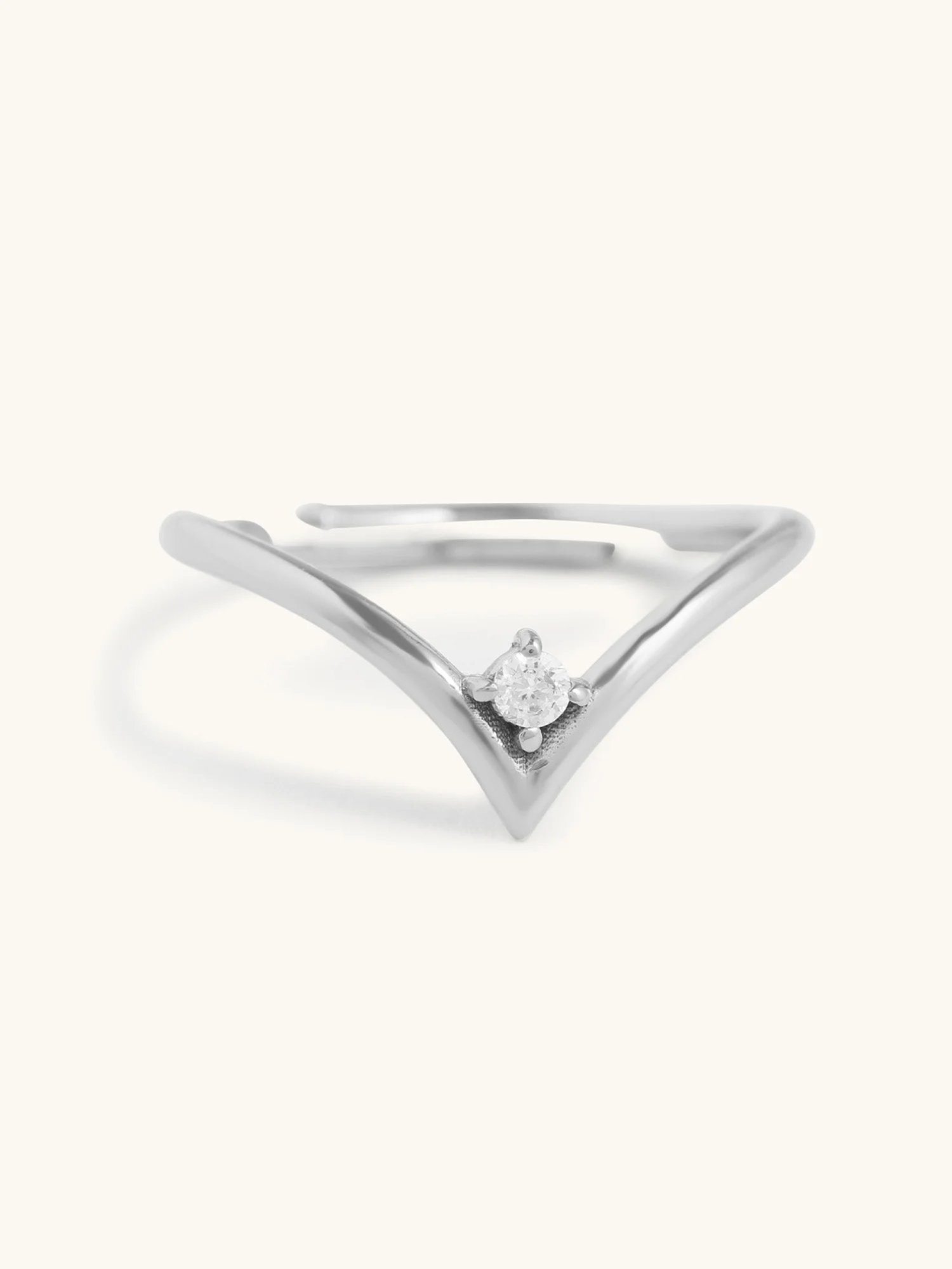 Mabel 92.5 Sterling Silver Rhodium-Plated Solitaire V Shaped Adjustable Ring