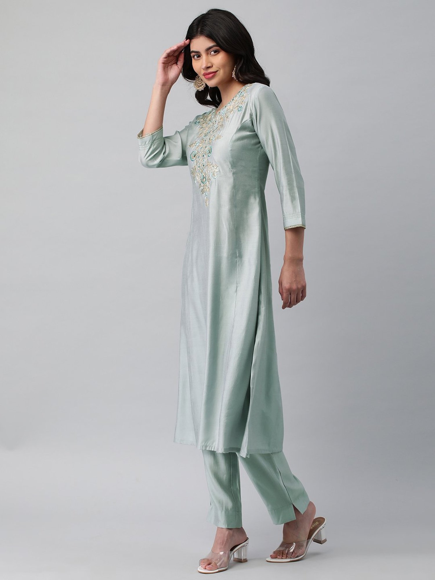 Kami Kubi Light Grey Embroidered Gotta Patti A Line Kurta