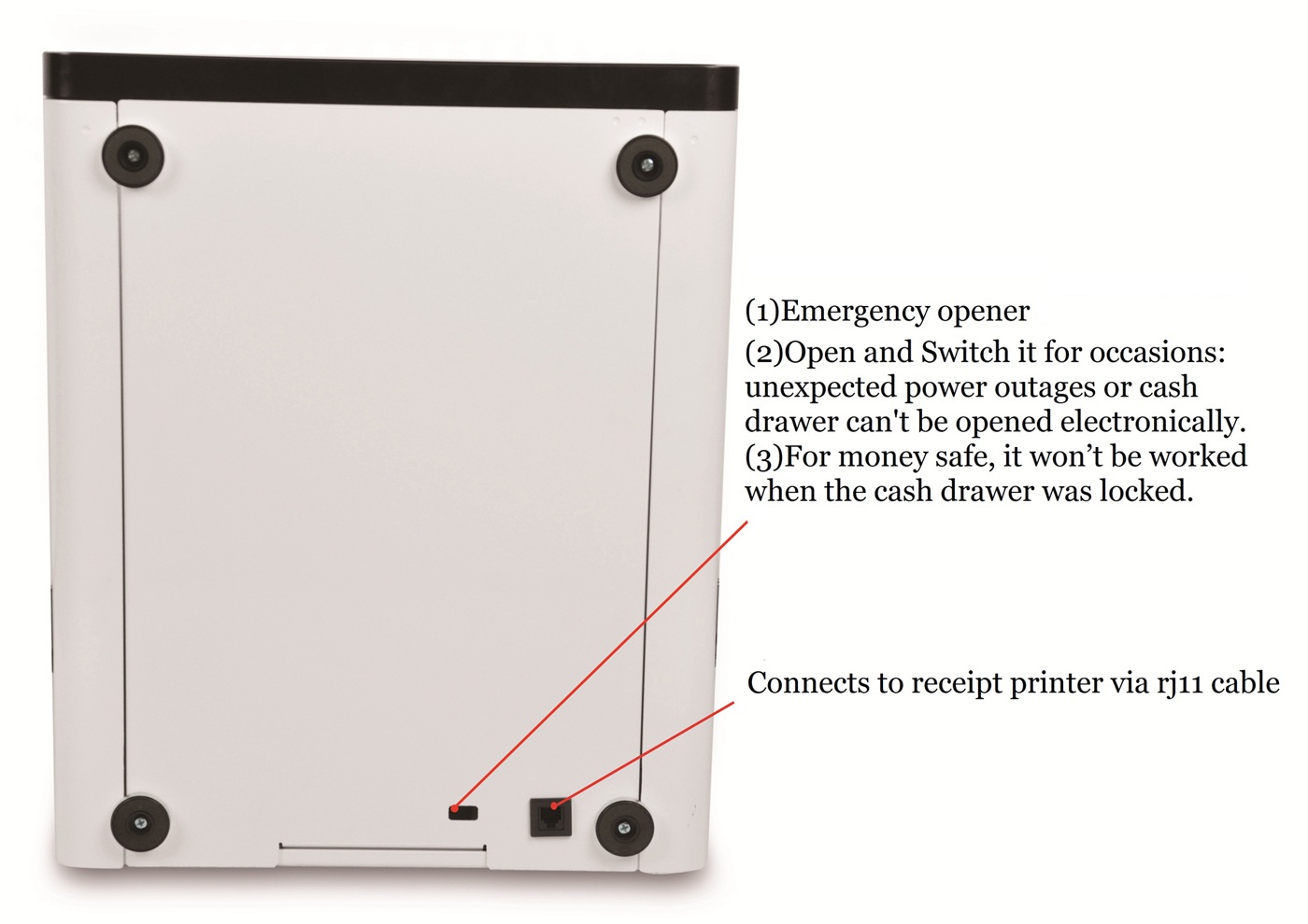 Beelta Mini Cash Register Drawer 13&rdquo; for Point of Sale (POS) System with Fully Removable Cash Tray, 5 Bill slots / 5 Coin slots, 24V, RJ11/RJ12 Key-Lock, Media Slot, SPCC, White