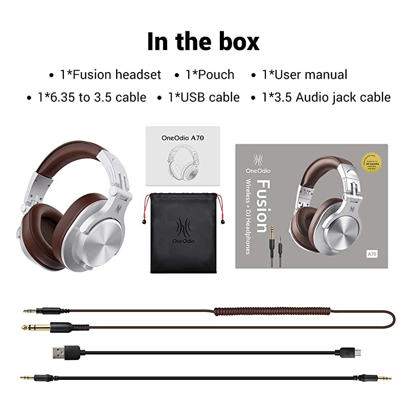 A70 Bluetooth Over Ear Headphones, Studio Headphones with Shareport, Foldable, Wired and Wireless Professional Recording Headphones with Stereo Sound for Electric Drum Piano Guitar (Silver)